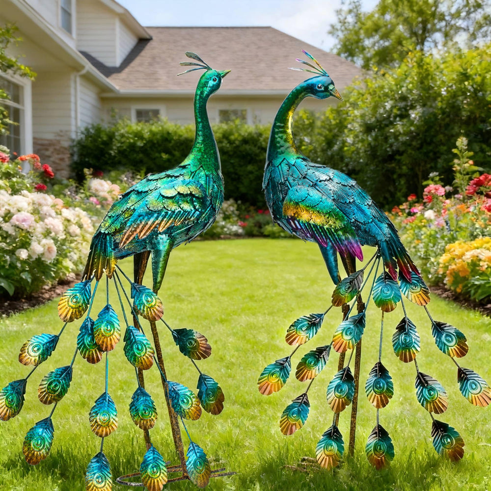 Kircust peacock in garden setting demonstrating decorative curb appeal