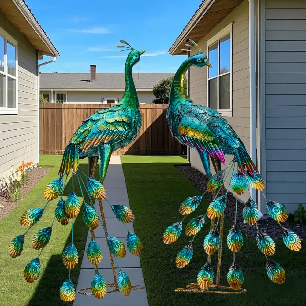Kircust peacock beside common chair for scale showing true size impact