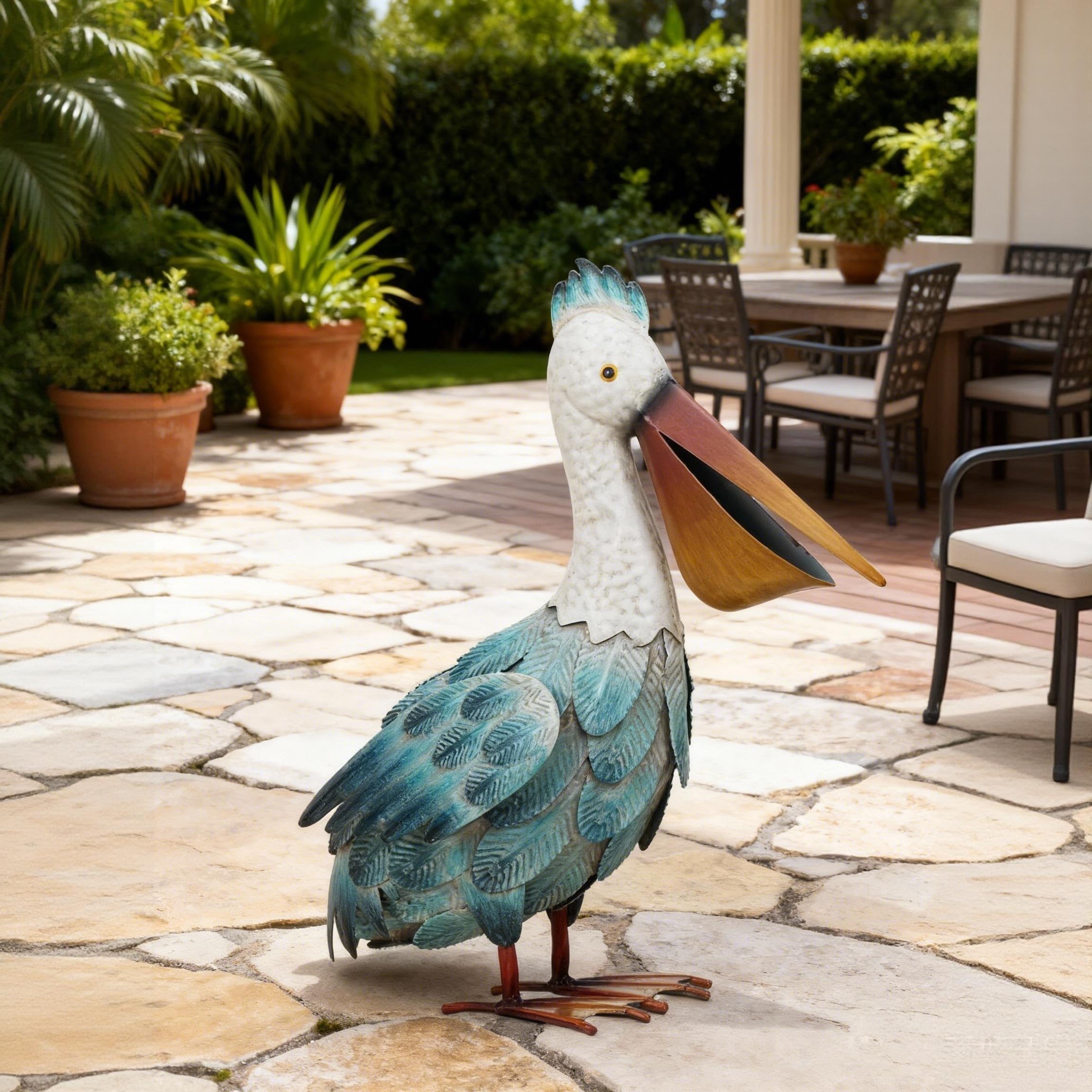 Kircust pelican beside pond creating natural-looking waterside accent