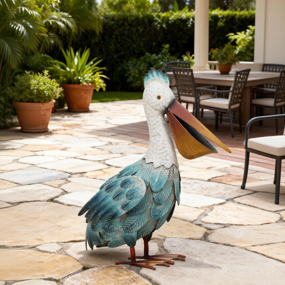 Kircust pelican beside pond creating natural-looking waterside accent