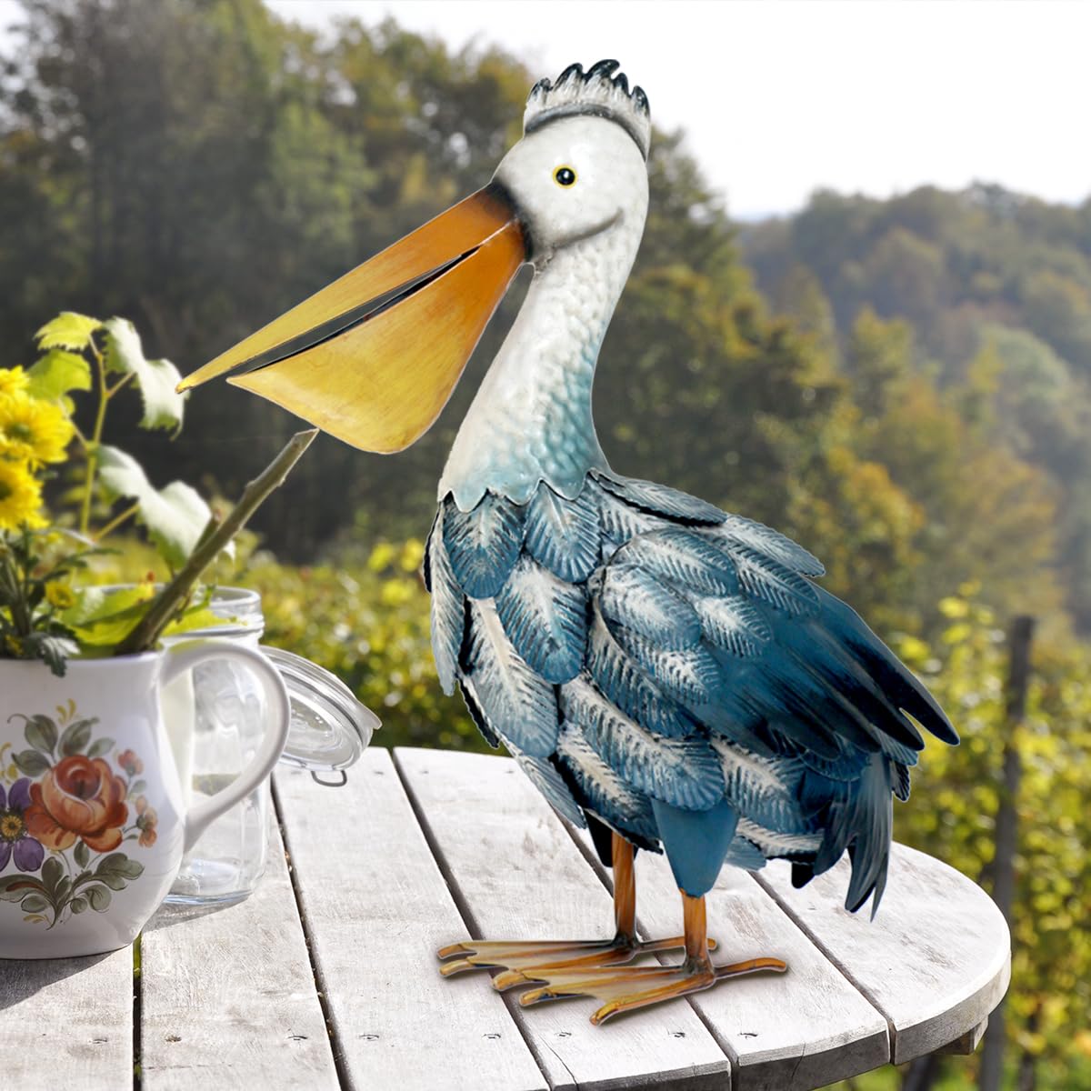 Kircust pelican on a porch styling outdoor living space with seaside flair