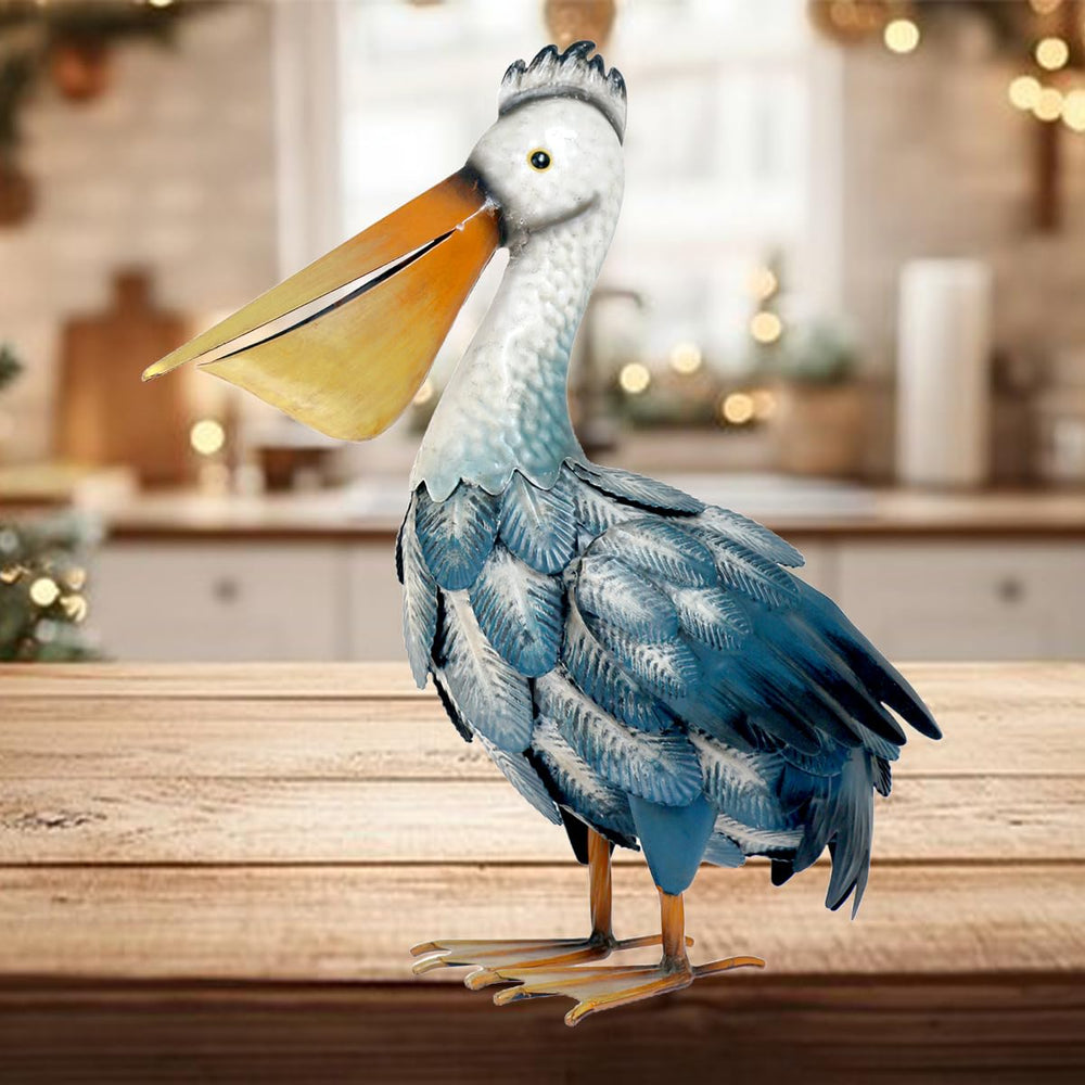Kircust pelican beside pond enhancing waterside decor and ambiance