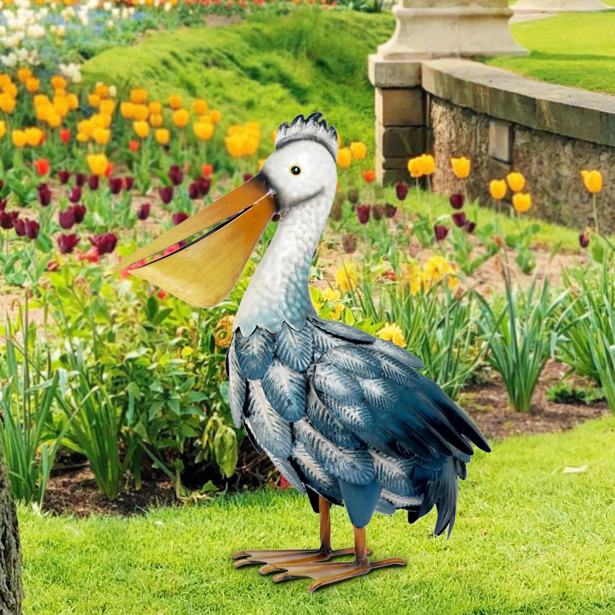 Kircust pelican on patio table providing coastal accent and conversation piece
