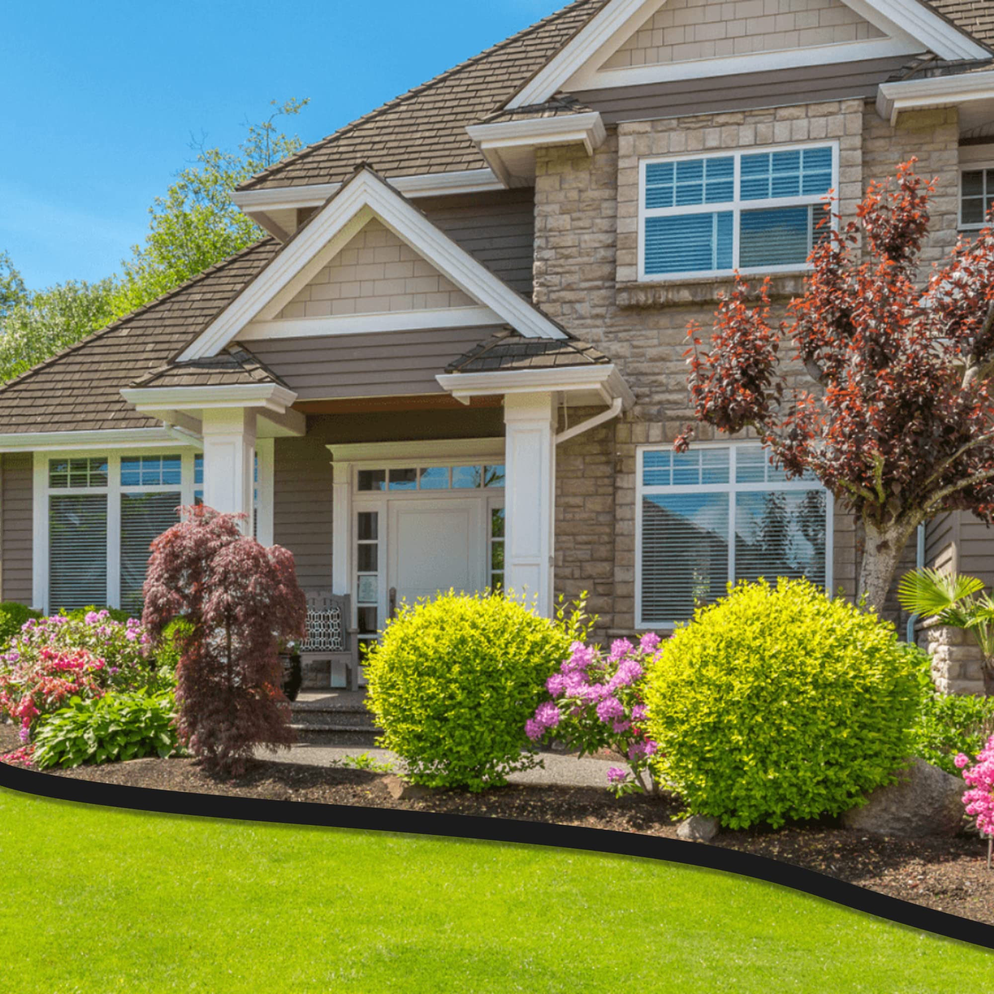 Kiss the Water finished garden scene showing neat lawn-to-bed separation and curb appeal