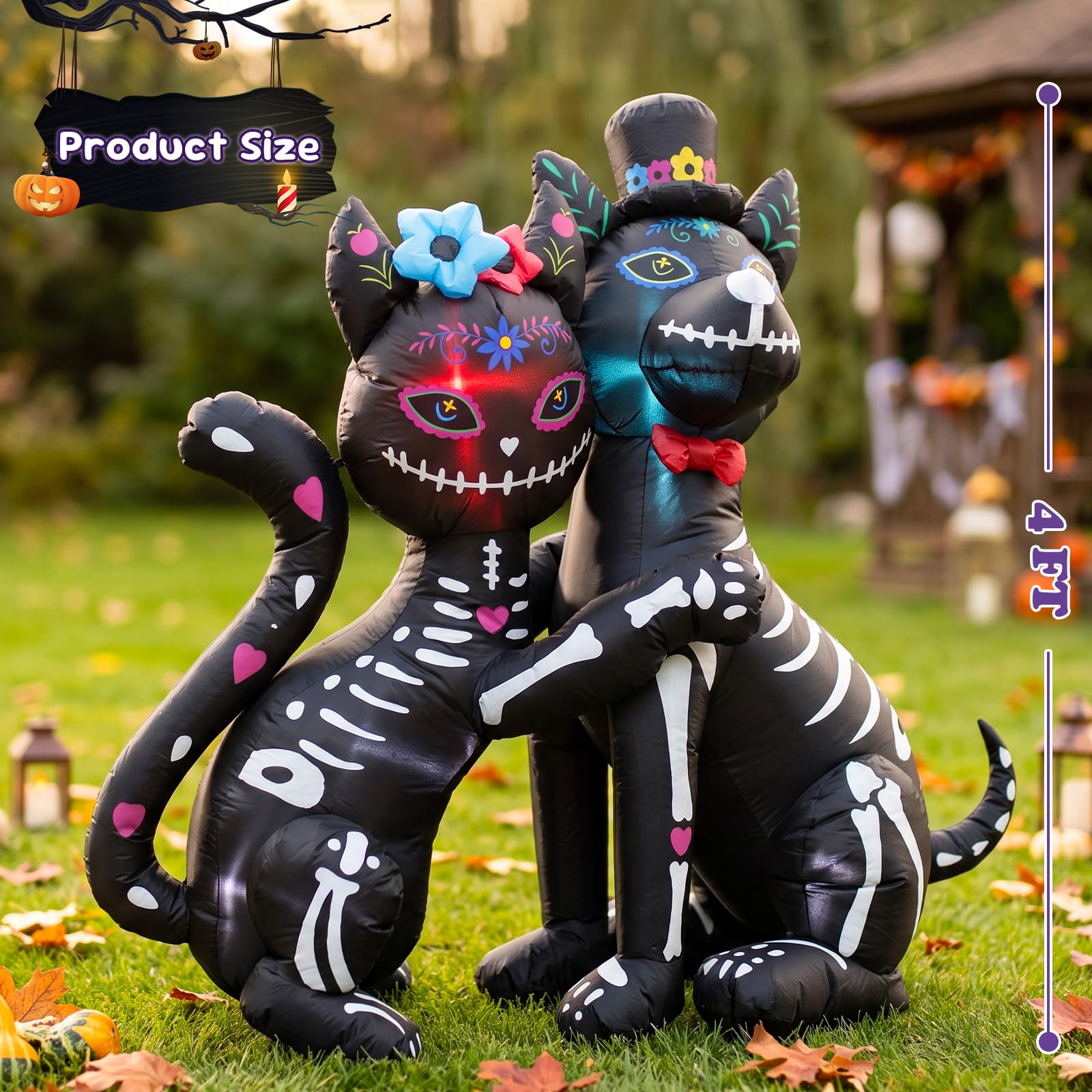 KITBONIS close-up of sugar skull dog detailing highlighting vibrant patterns and LED glow