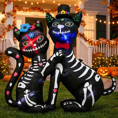KITBONIS front view of cat and dog inflatable showing bold Day of the Dead design and curb appeal
