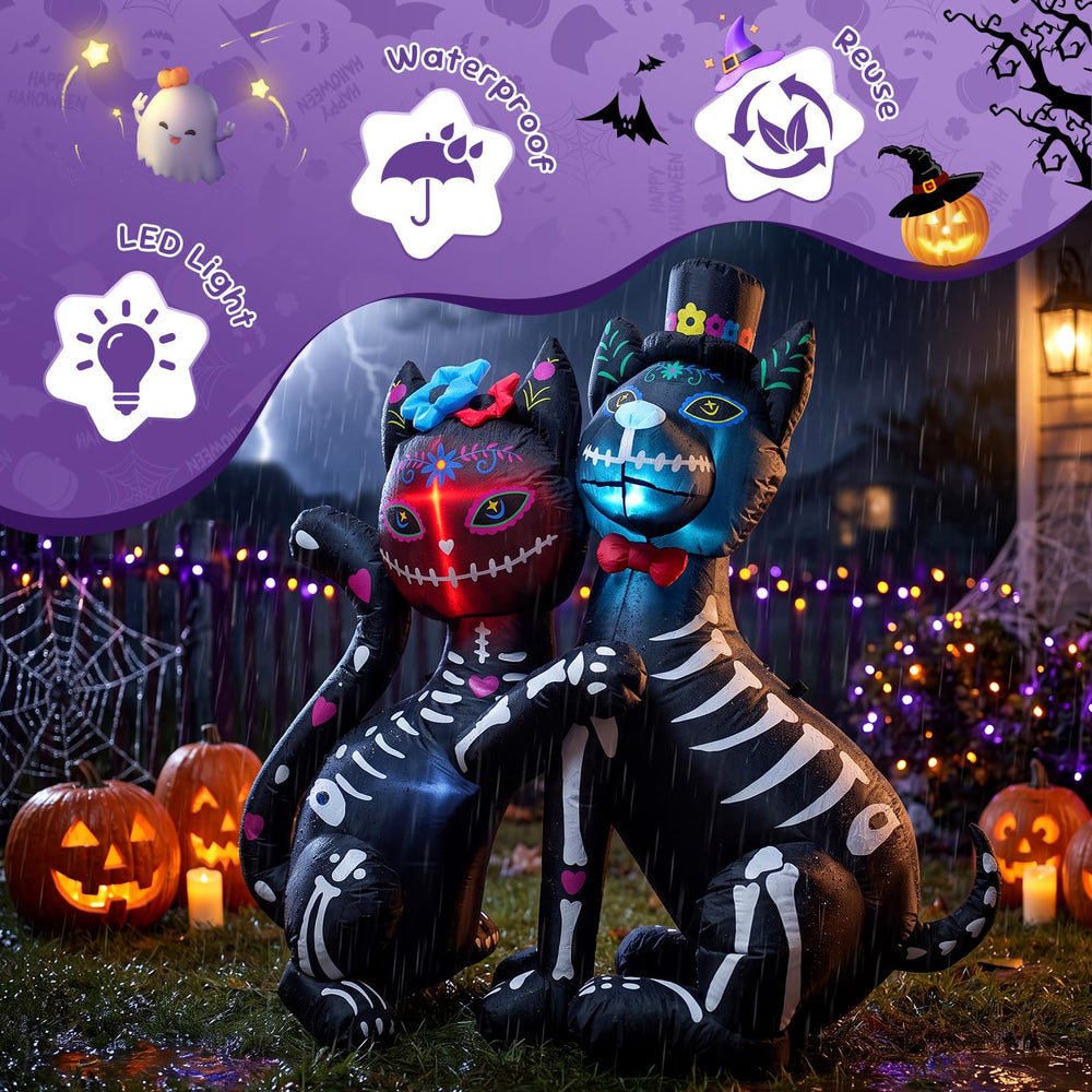 KITBONIS inflatable lit at night creating bright, visible yard display for Halloween and Día de los Muertos