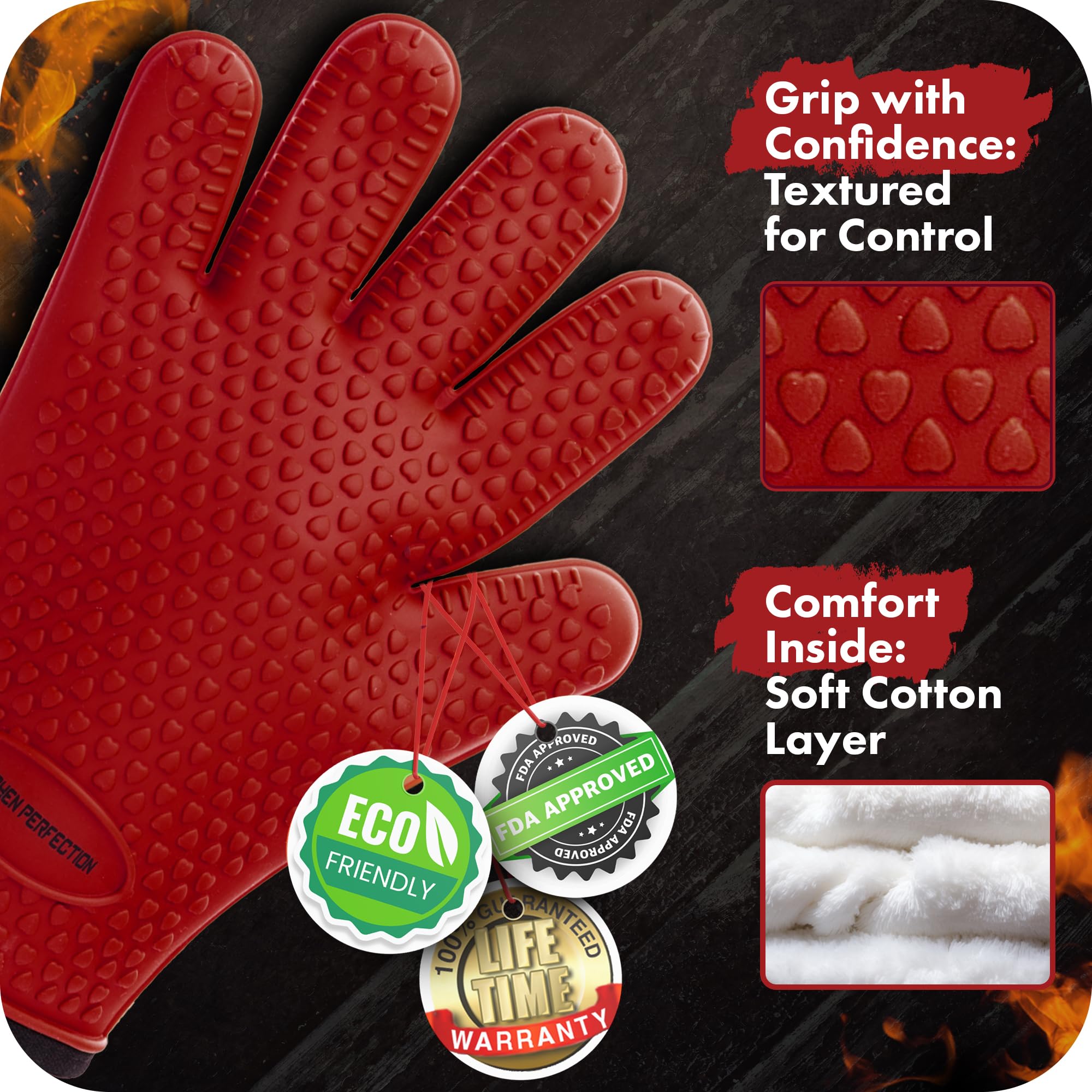 Kitchen Perfection close-up of silicone texture delivering a non-slip secure grip benefit