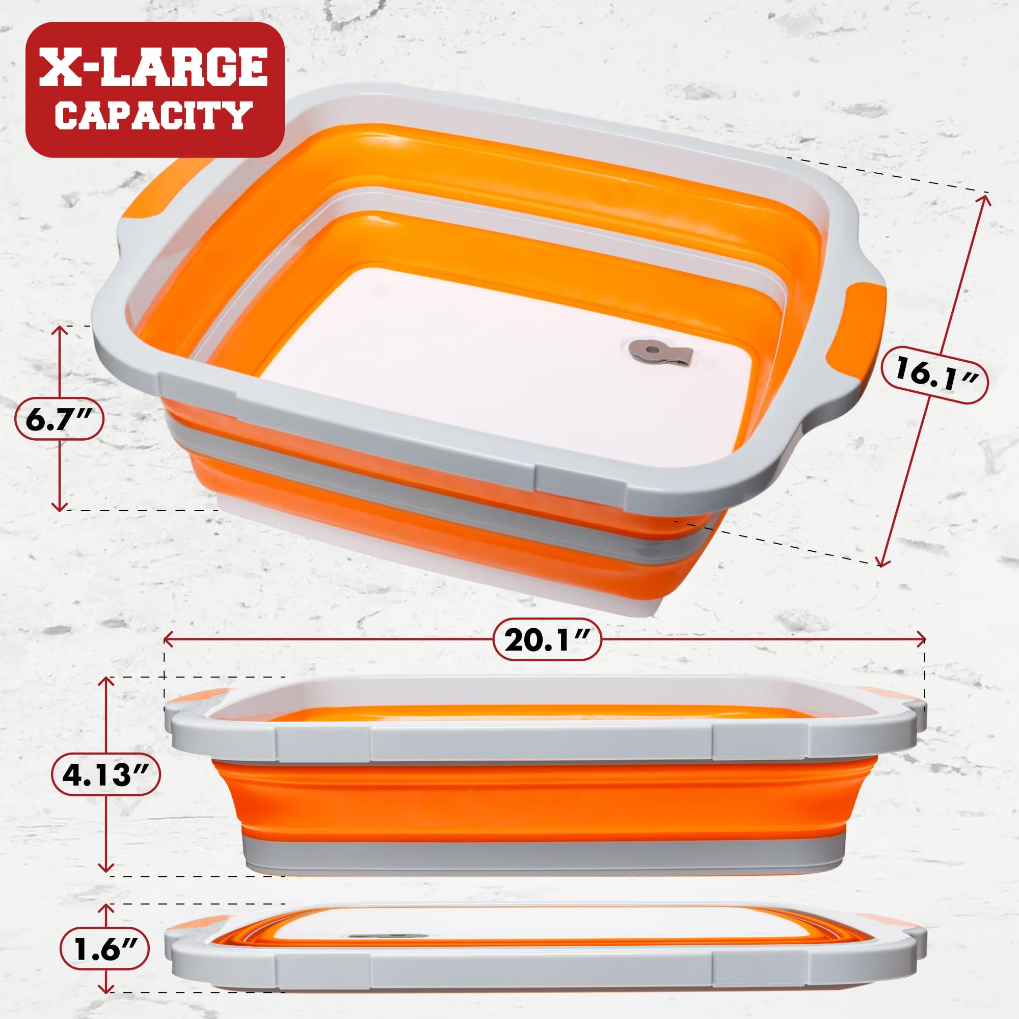 Kitchen Perfection expanded tub with built-in cutting board for safe prep surface