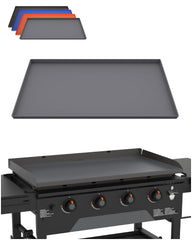 Kitchen Perfection front view on 36 inch Blackstone griddle preventing debris