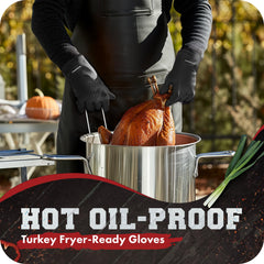 Kitchen Perfection gloves lifting hot steak on grill for secure handling benefit