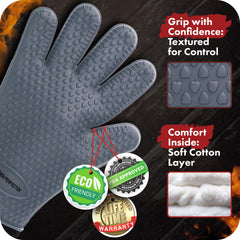 Kitchen Perfection gloves in use lifting a hot grill grate for safe handling