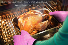 Kitchen Perfection gloves in use lifting hot grill grate for safer handling