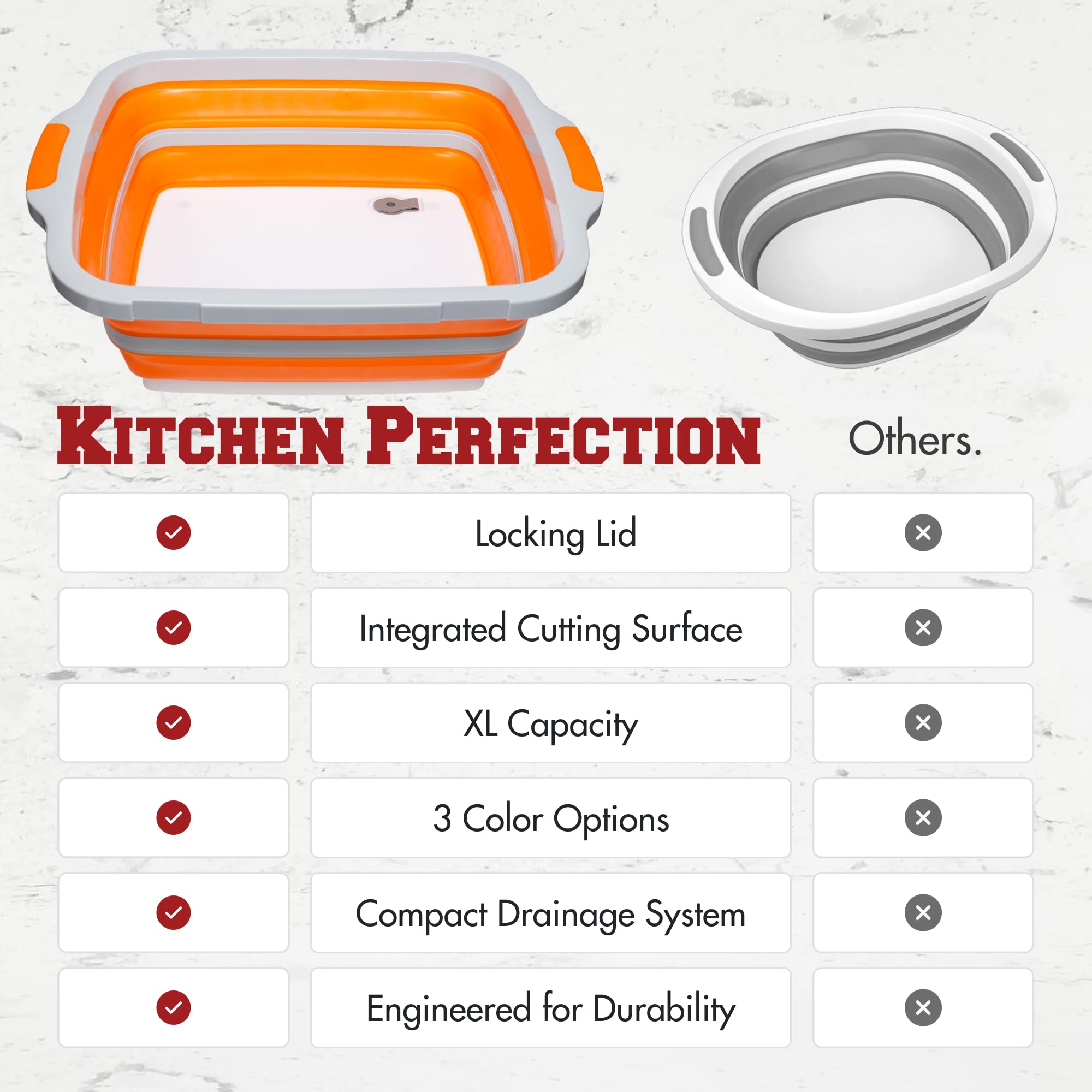 Kitchen Perfection tub on backyard table near grill for convenient serving