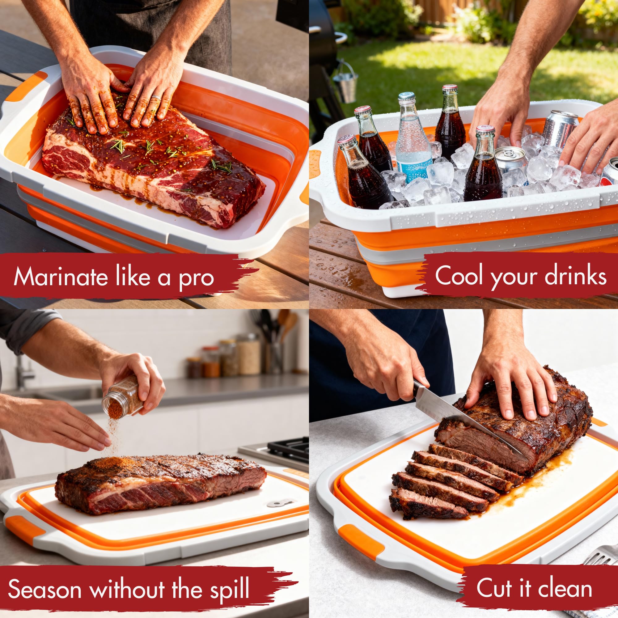 Kitchen Perfection tub with brisket marinating, prevents spills during transport