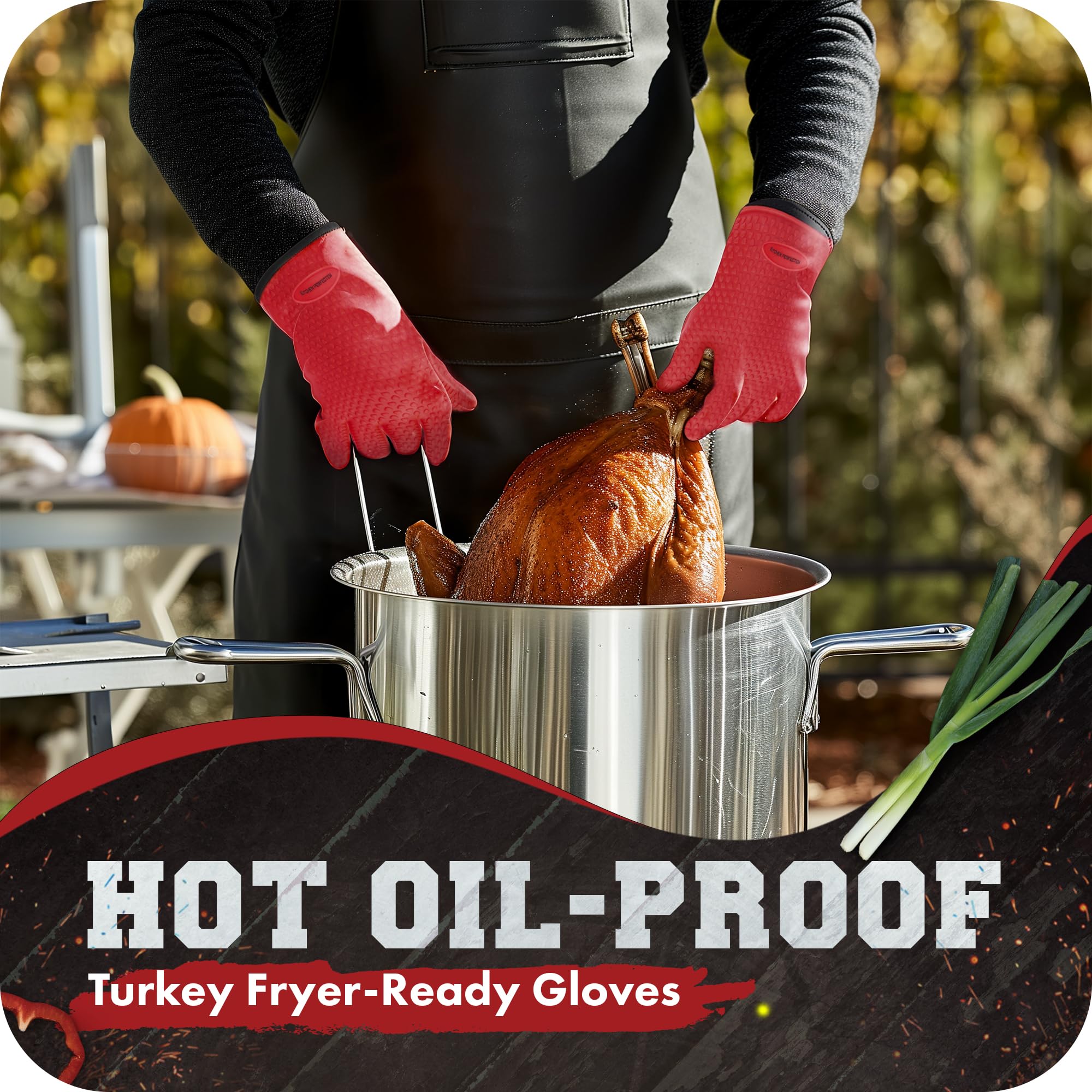 Kitchen Perfection gloves next to hand for clear size and fit reference