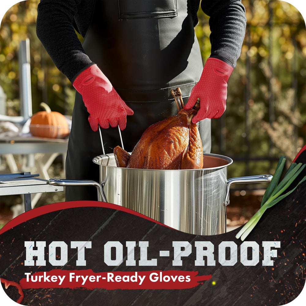 Kitchen Perfection gloves next to hand for clear size and fit reference