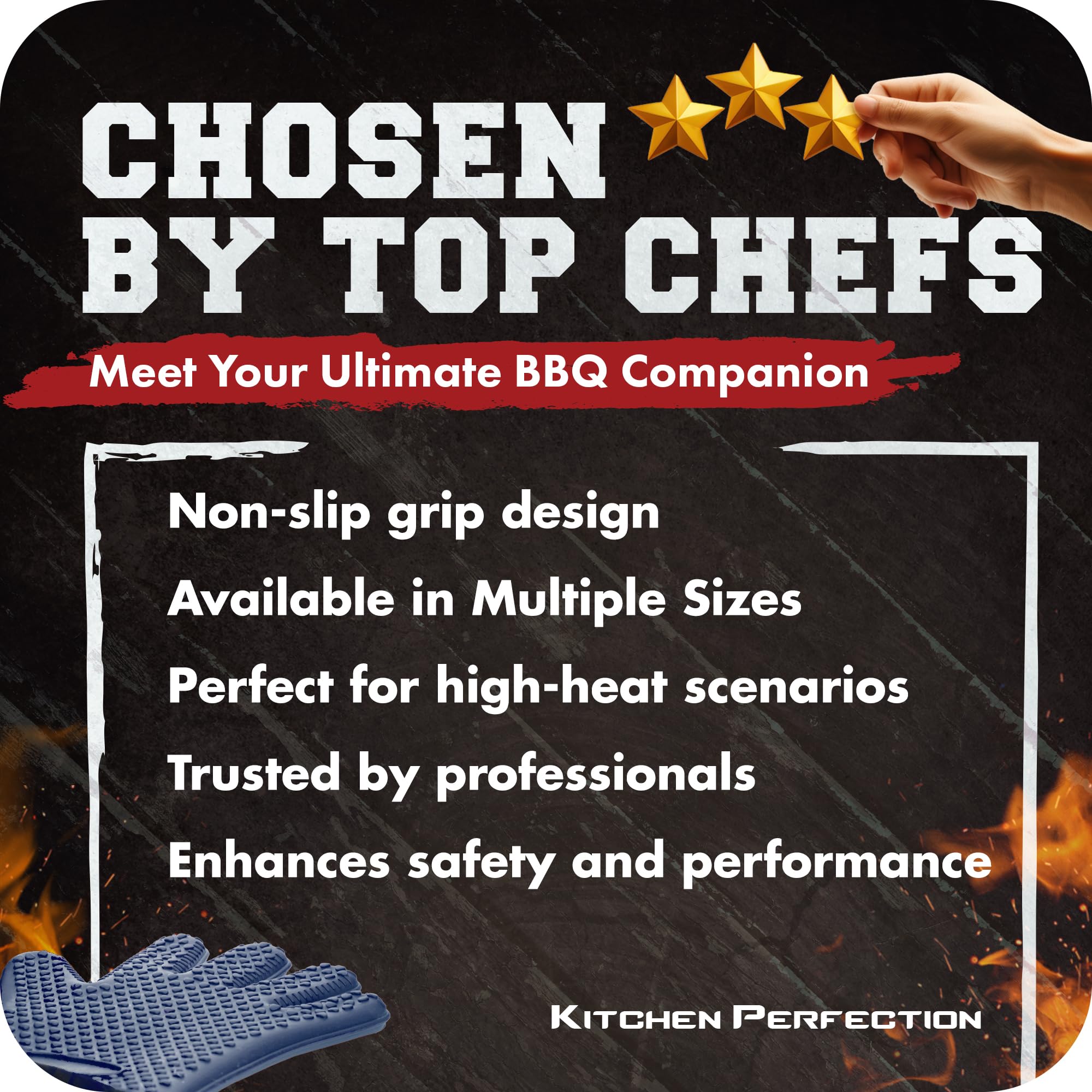 Kitchen Perfection gloves on hand showing XL size and fit