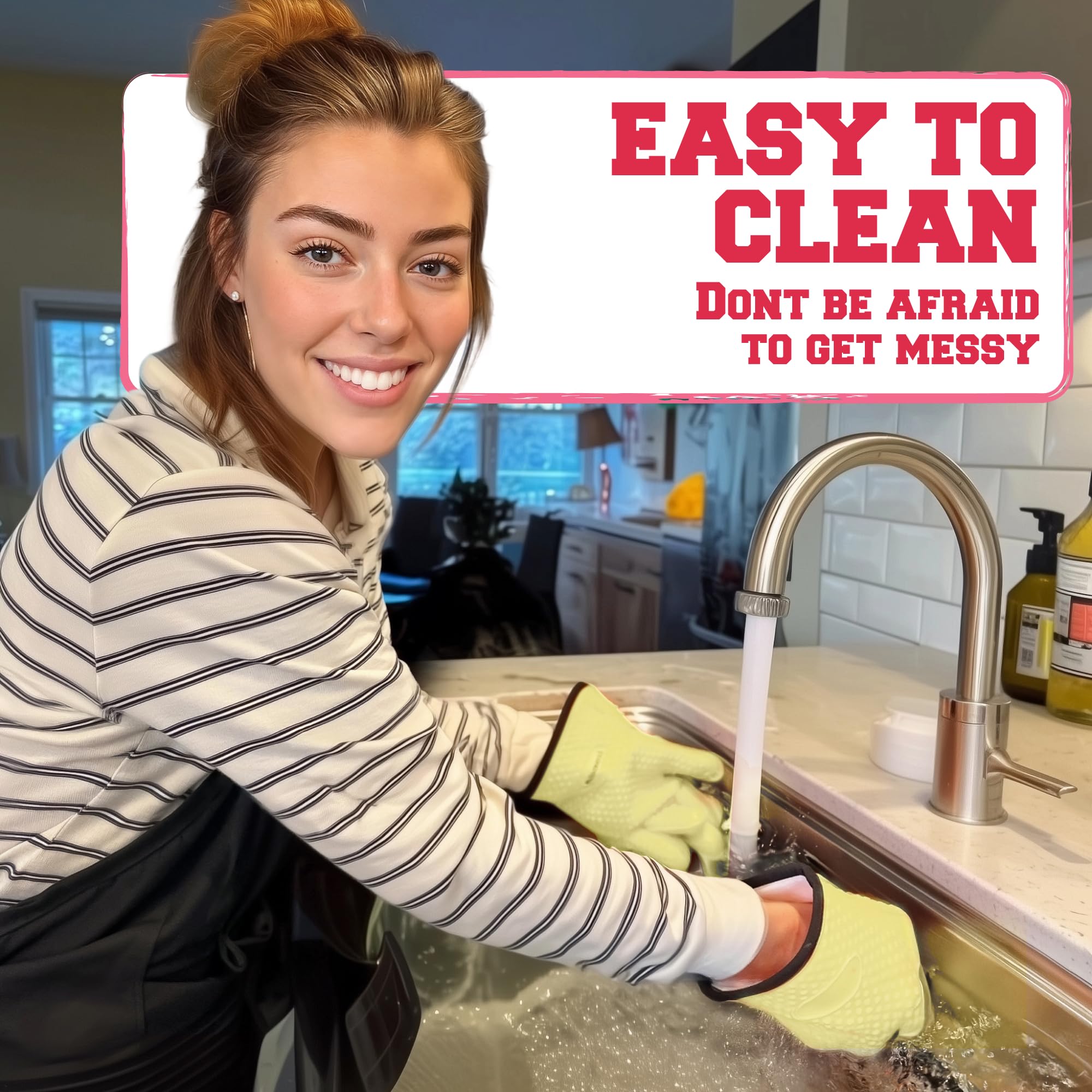 Kitchen Perfection adhesive hanger attached to glove for convenient storage