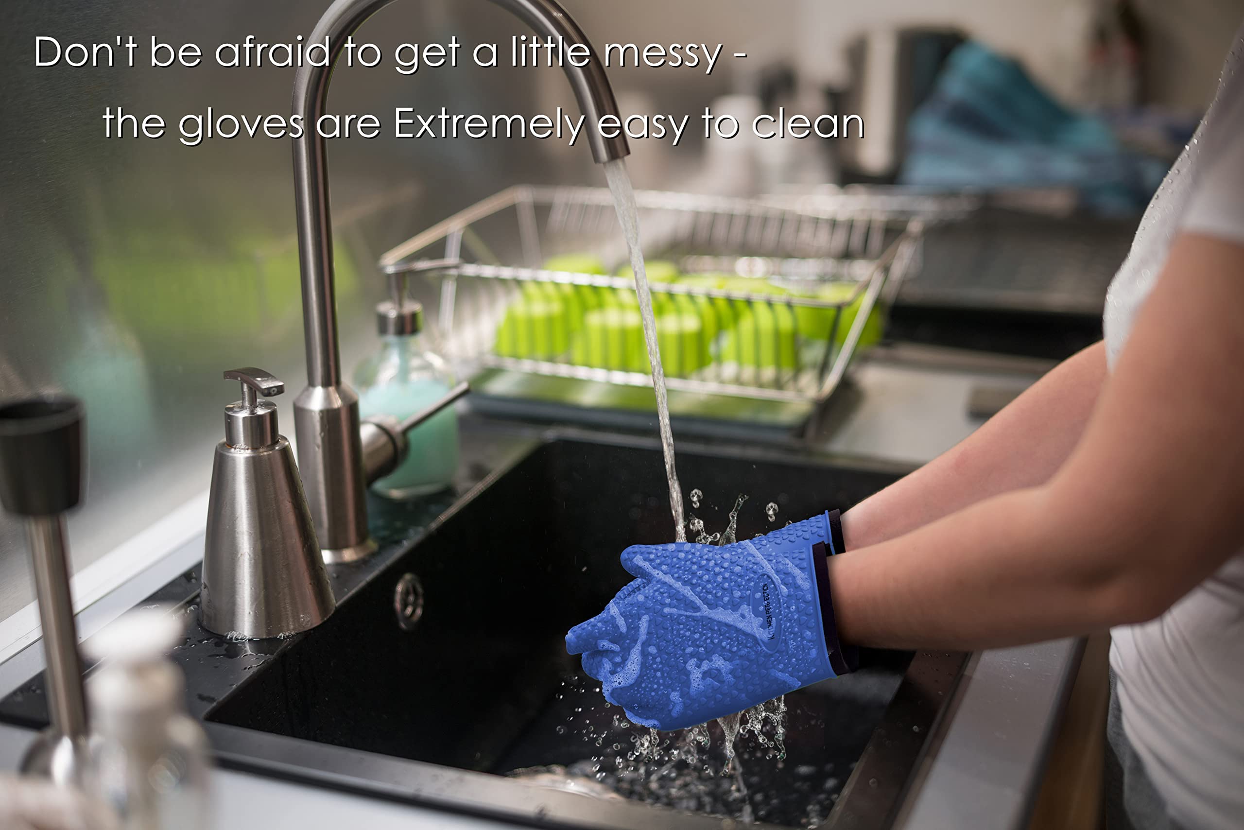 Kitchen Perfection gloves stored with sticky hangers for tidy, easy access