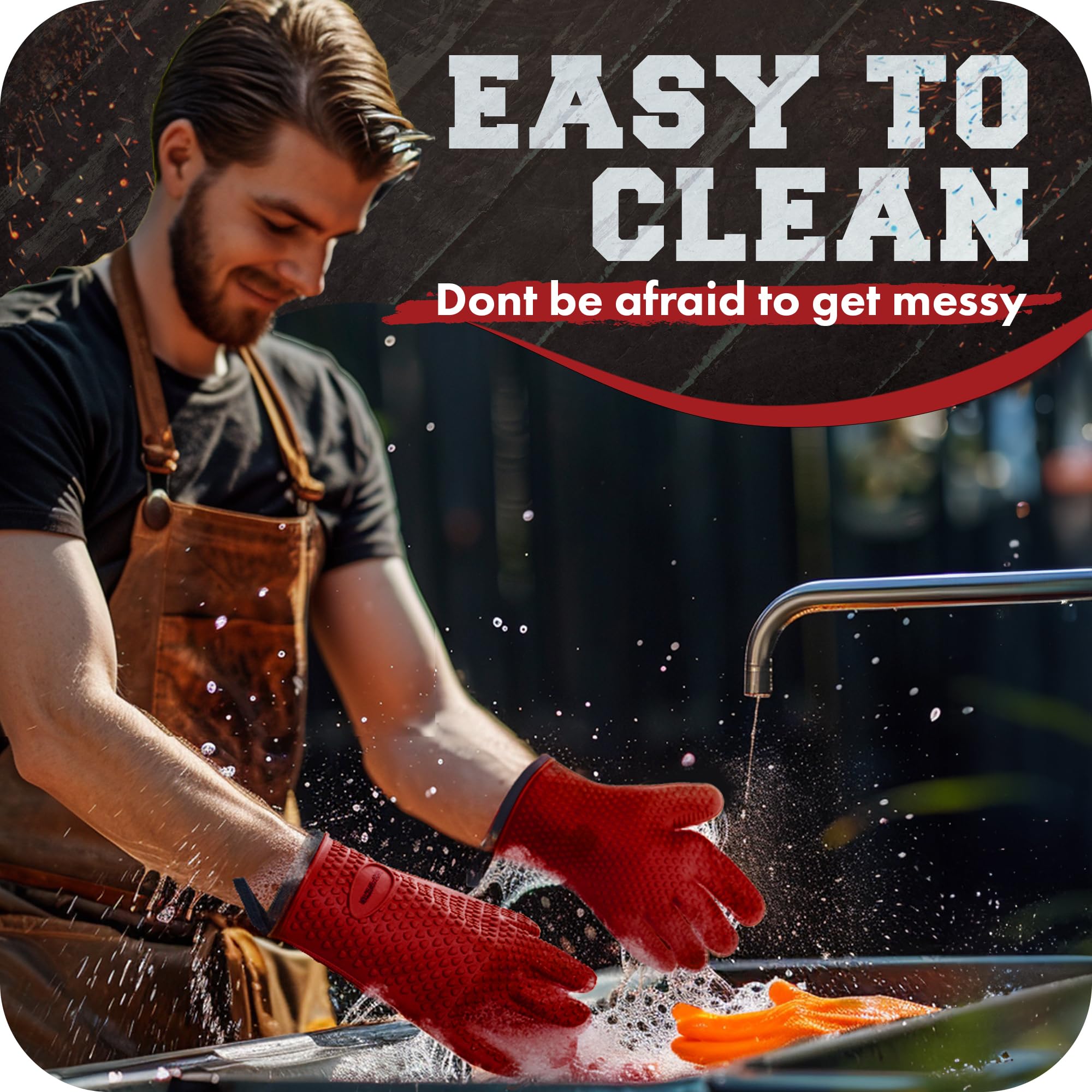 Kitchen Perfection waterproof silicone repelling drips to protect hands from splatters