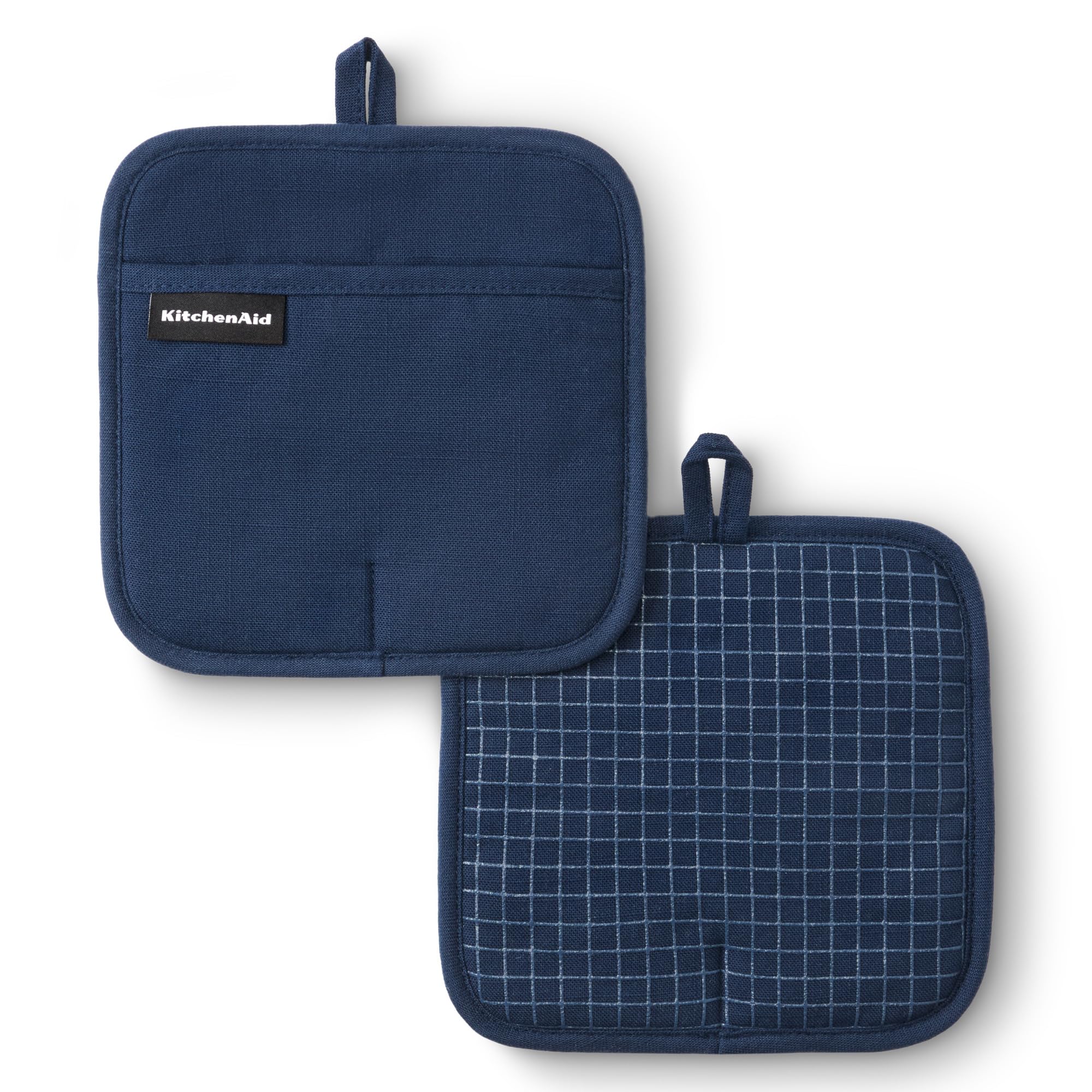 KitchenAid front view of ink blue pot holder showing grid design and color
