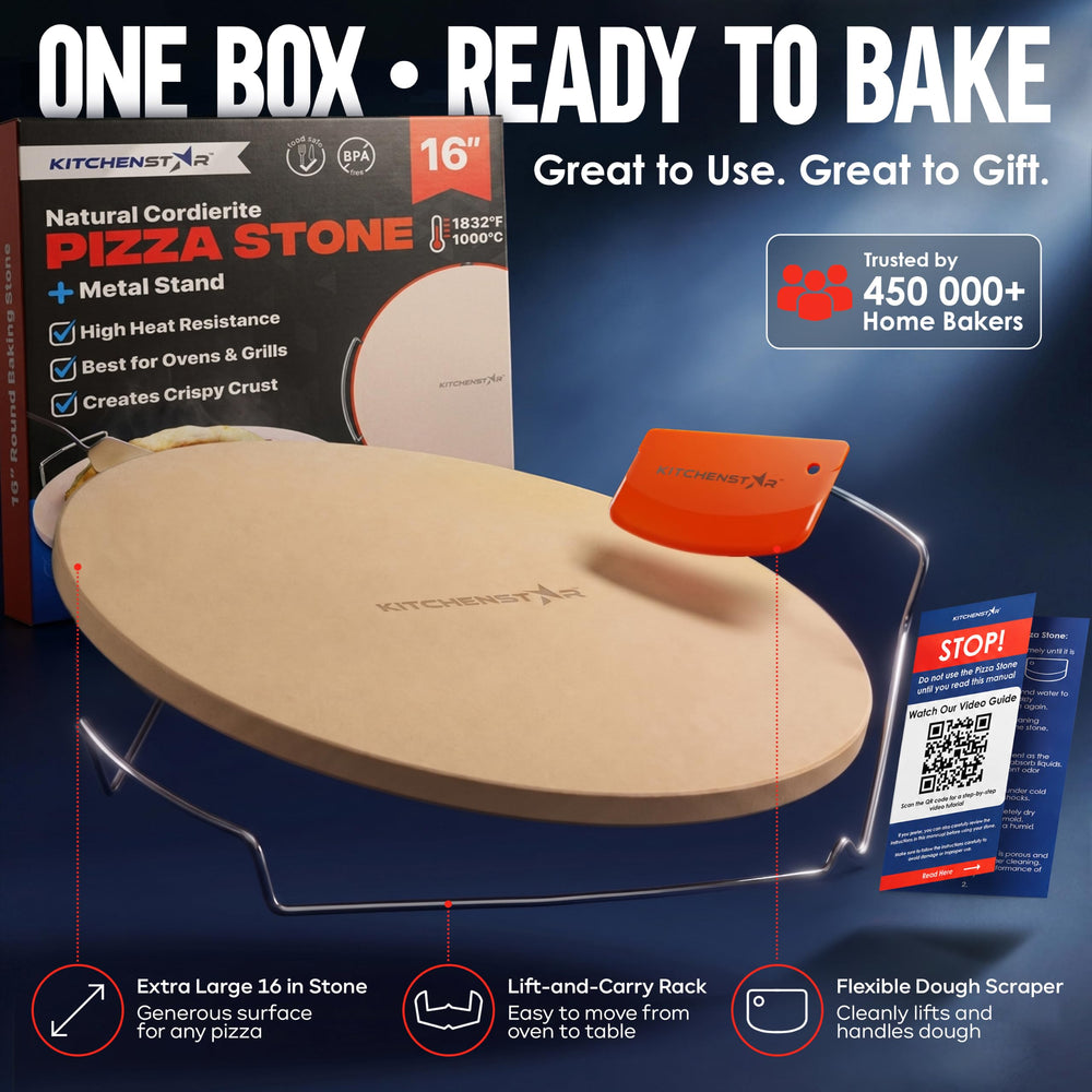 KitchenStar pizza crujiente cocida sobre la piedra, resultado profesional