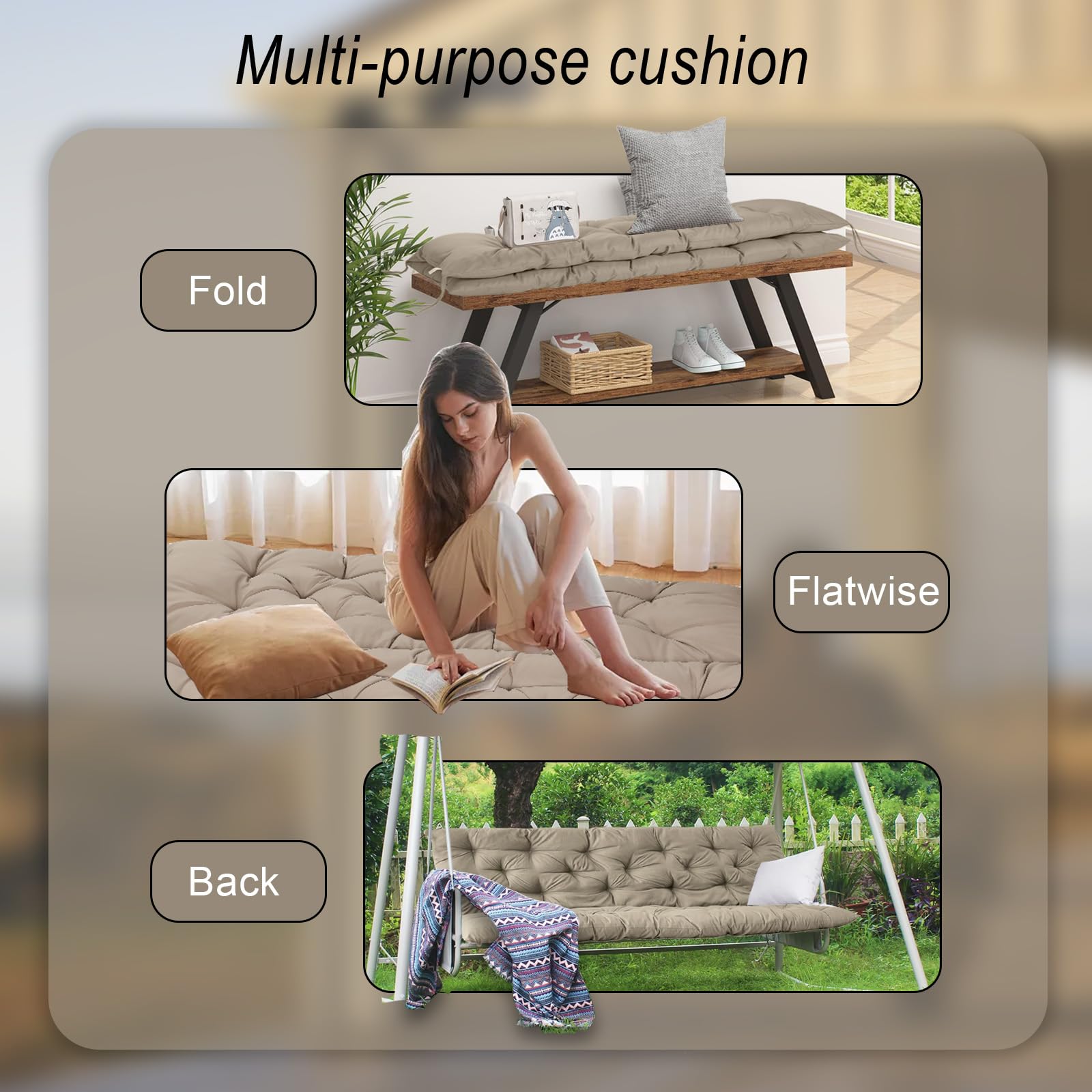 KITGLASS cushion on bench for scale demonstrating generous seating comfort