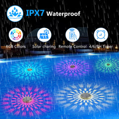 Kitloo lights floating on a pool at night creating colorful ambiance for outdoor gatherings