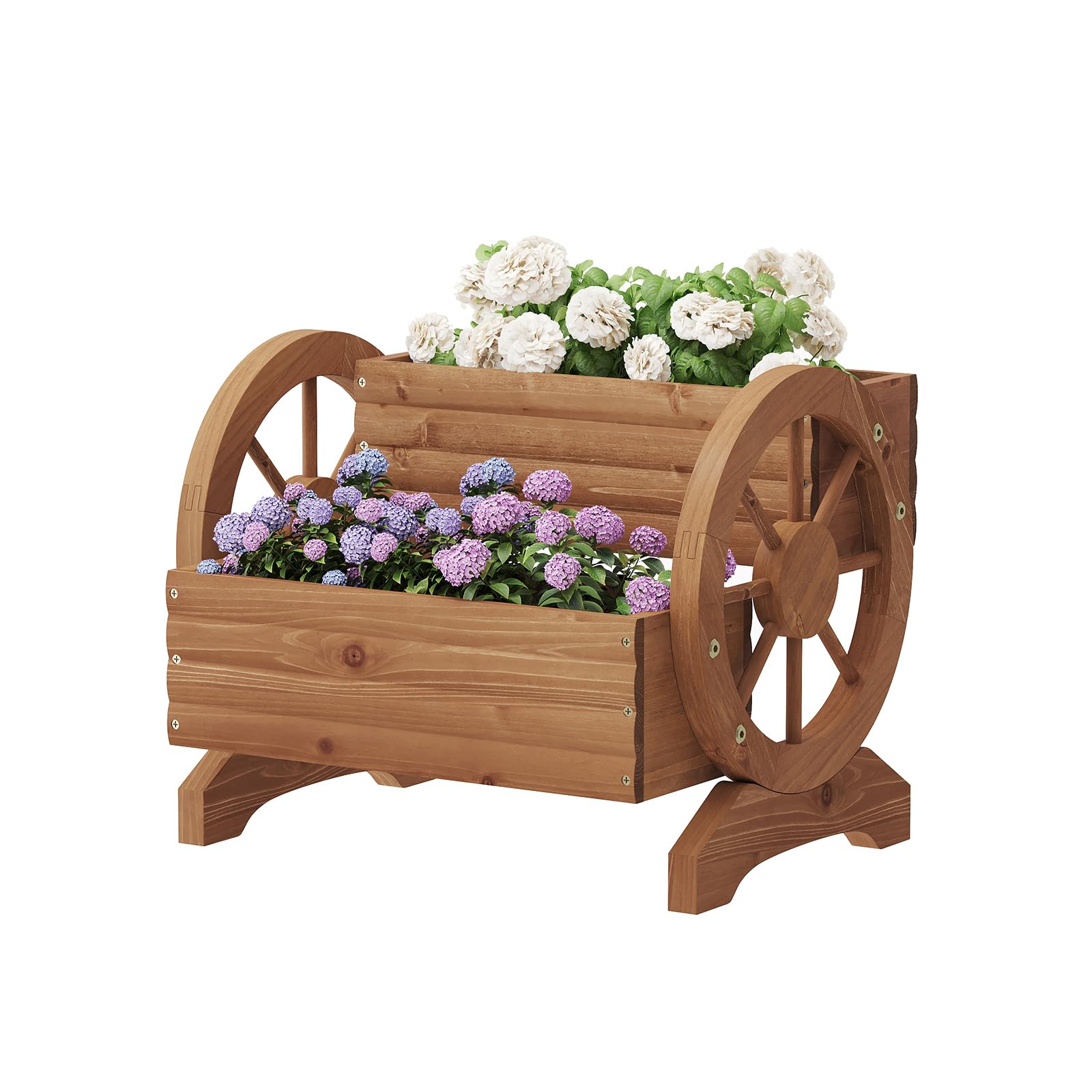 Kitsanery front view of wooden planter box showing rustic design and mobility