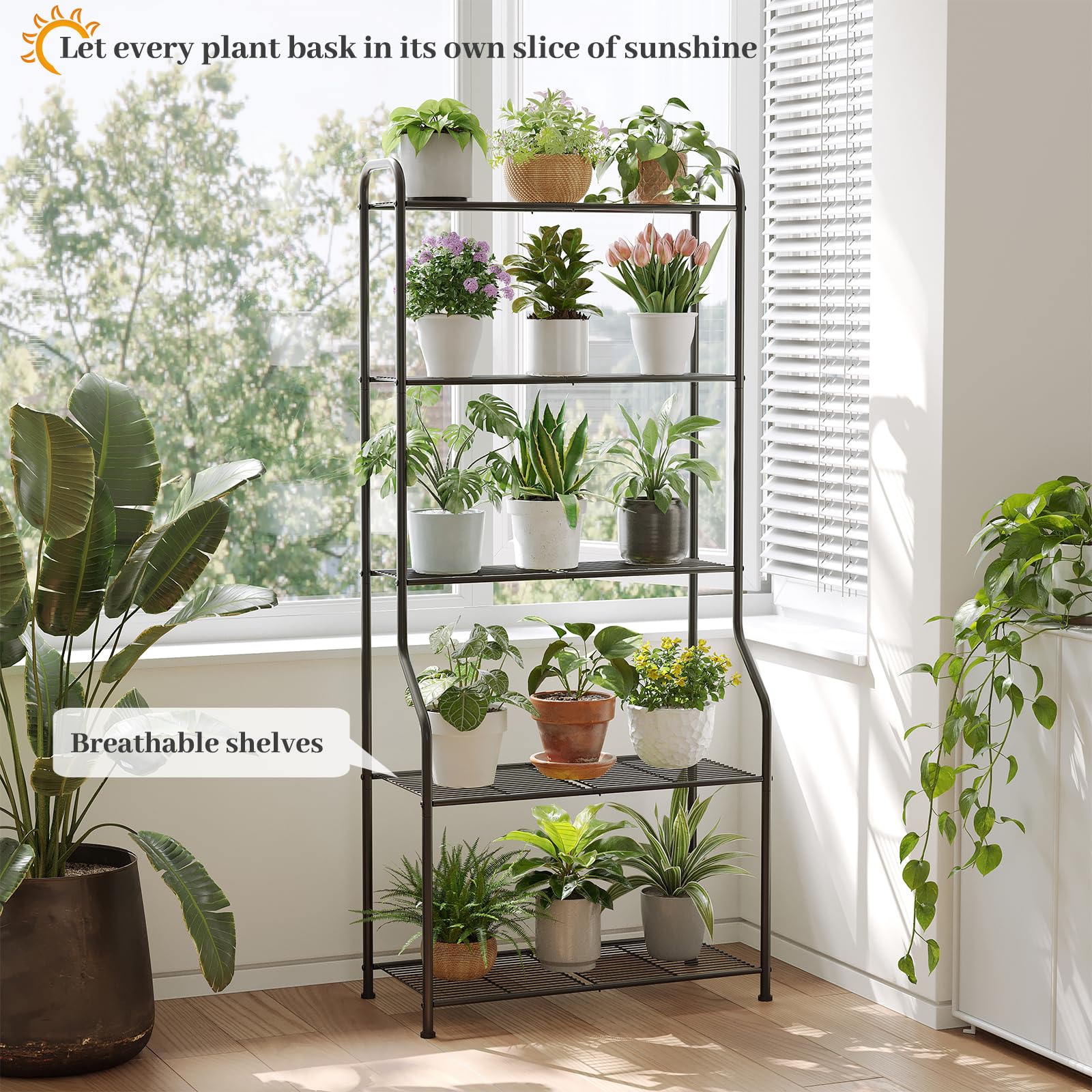 Kitsanery side profile of metal ladder shelf demonstrating sturdy frame