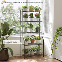 Kitsanery side profile of metal ladder shelf demonstrating sturdy frame