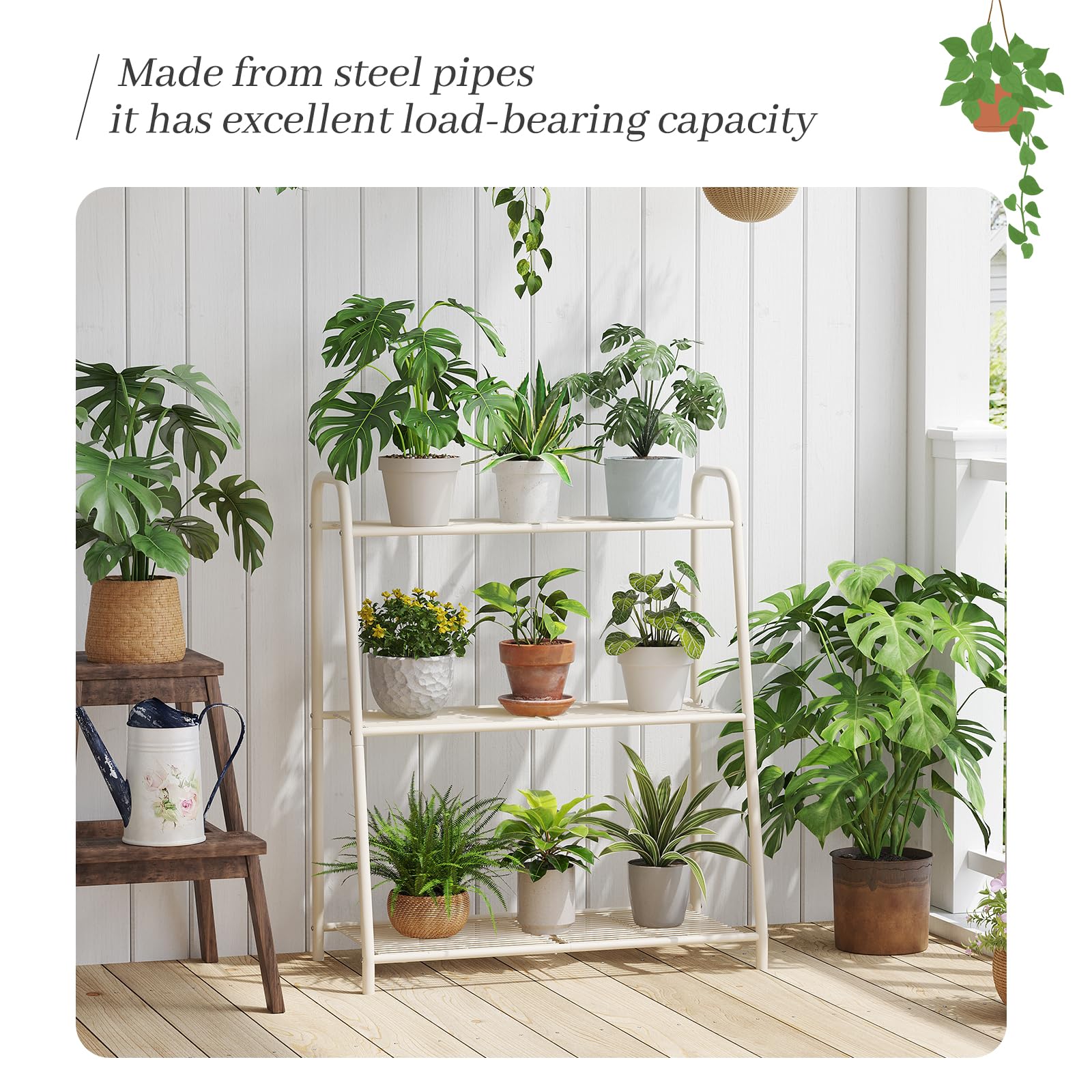 Kitsanery top shelf loaded with potted plants demonstrating organized display benefit
