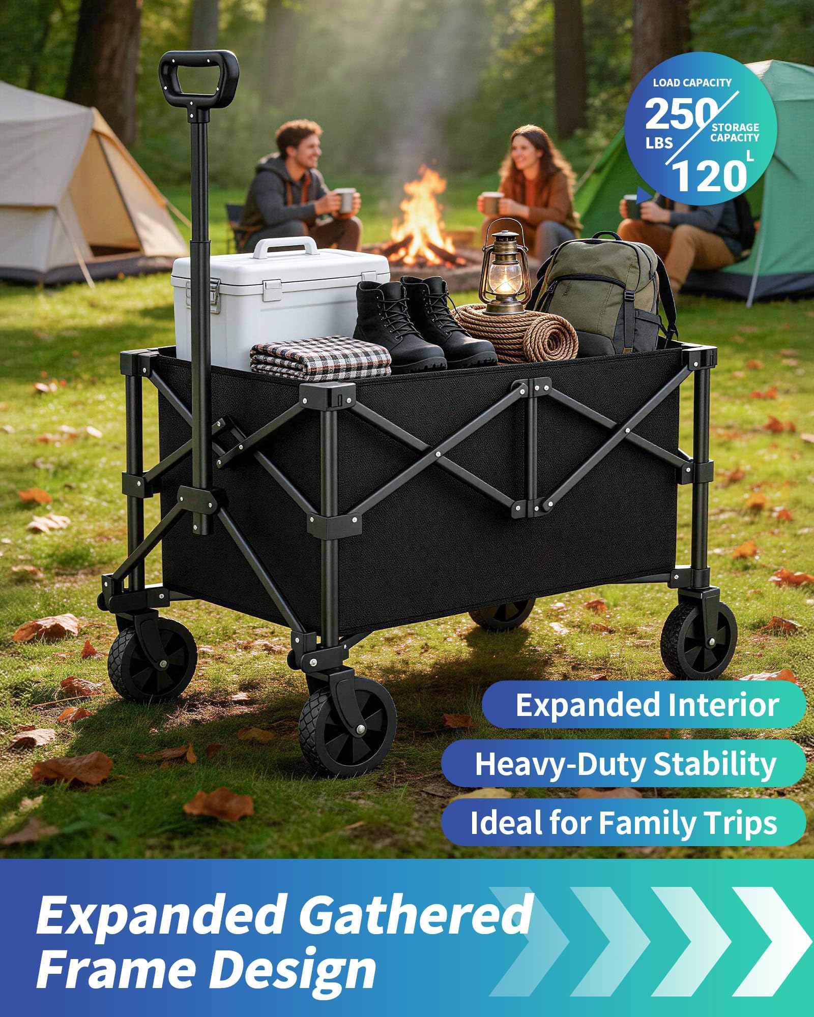 Kitsure open interior loaded with camping gear for organized carrying