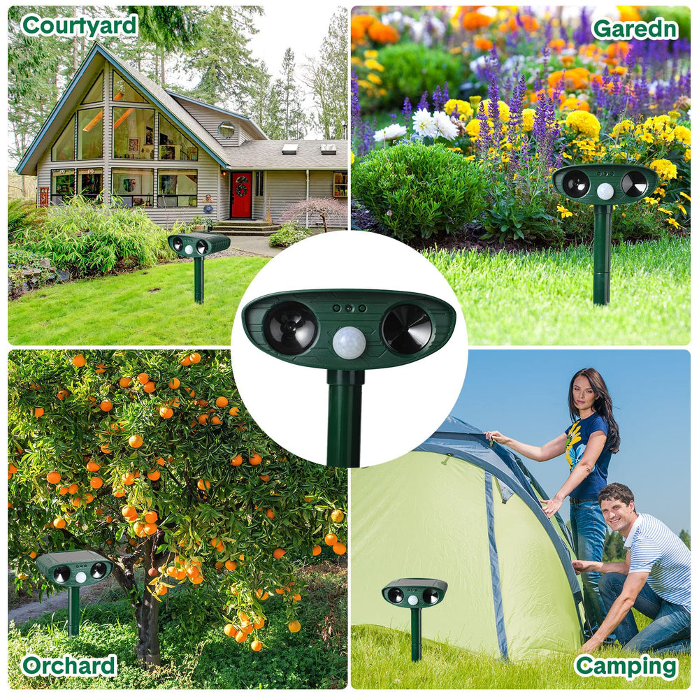 Kittmip four-pack set up around lawn in backyard illustrating coverage and practical use