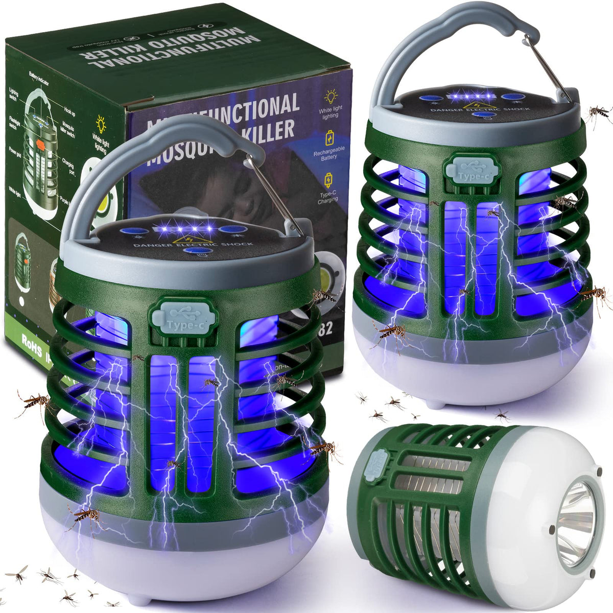 Kittmip front view showing green lantern and compact design for easy packing