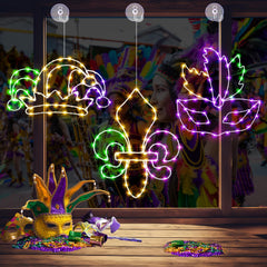 Kittmip front packaging showing three Mardi Gras window lights, easy setup