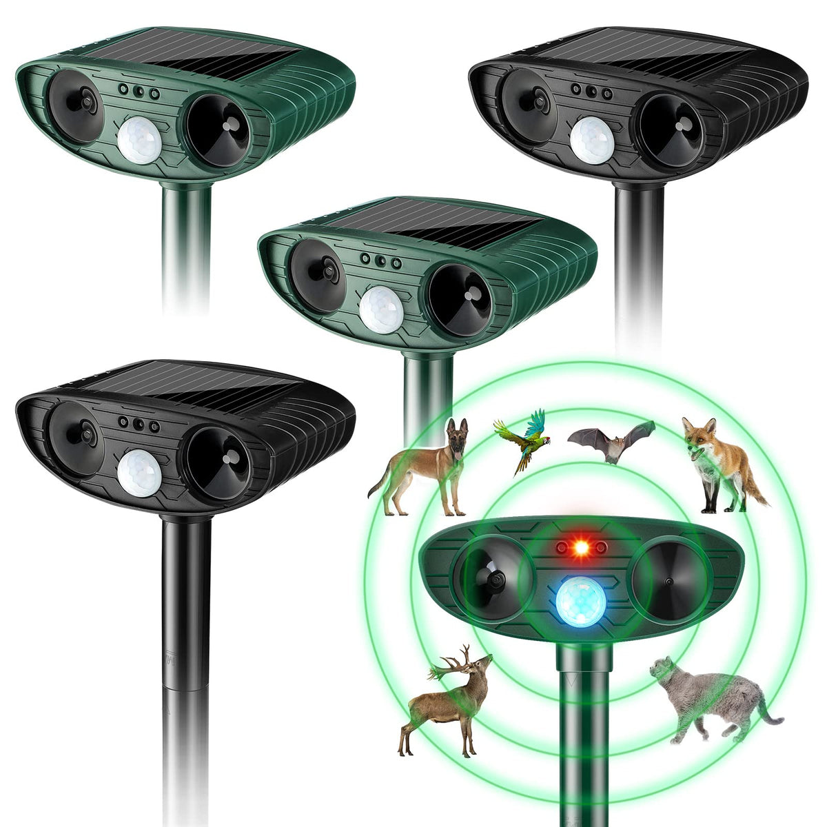 Kittmip front view of black and green repellers showing compact multi-unit convenience