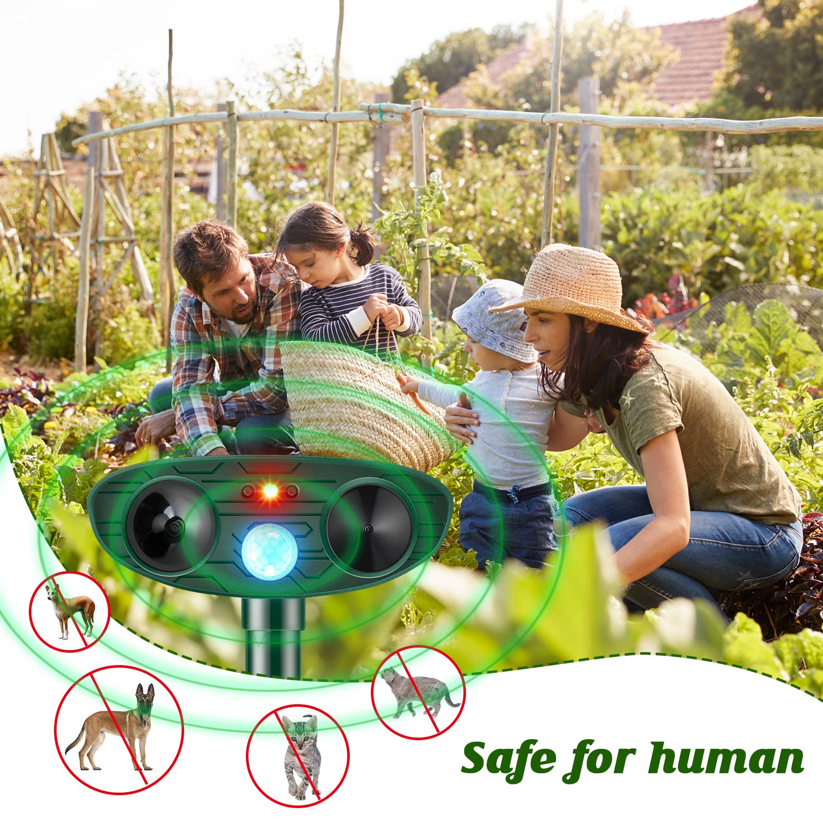Kittmip garden installation lifestyle showing devices protecting flower bed edges