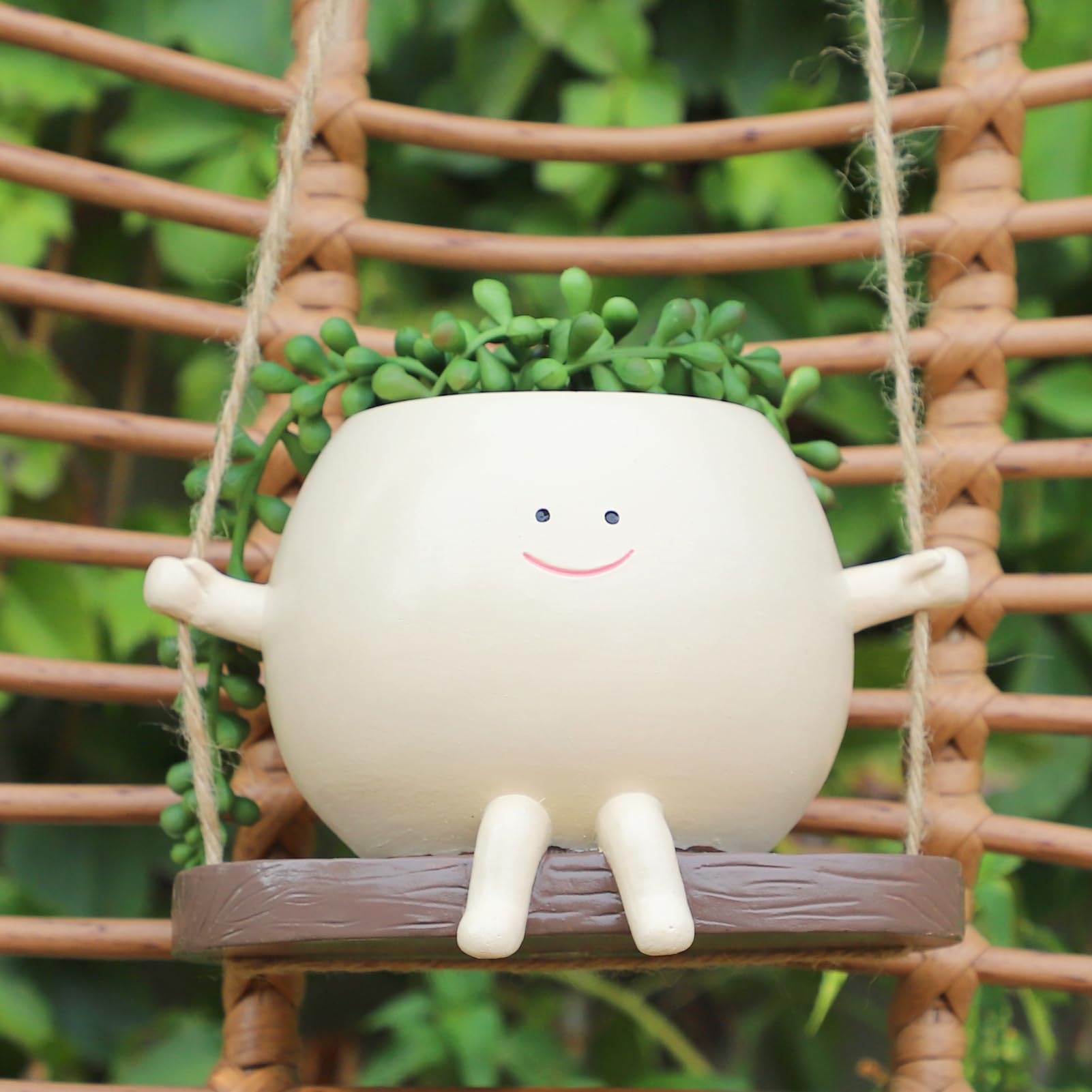 KIUGCO front view glossy smiley face planter showing cheerful decor benefit