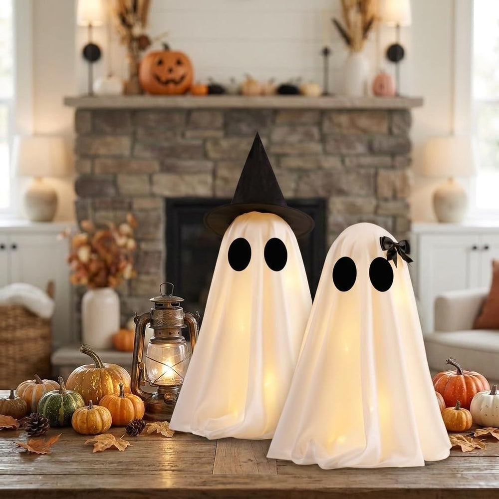 KIWDY ghosts in an entryway vignette welcoming trick-or-treaters