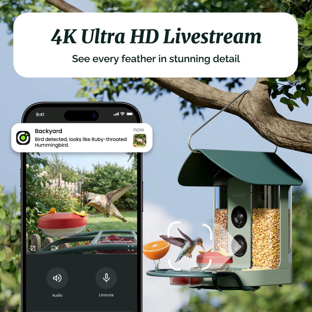 Kiwibit close-up of 4K camera lens capturing fine feather detail benefit