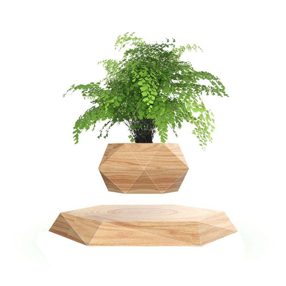 KIYOMING front view showing levitating hexagon planter and rotating display benefit