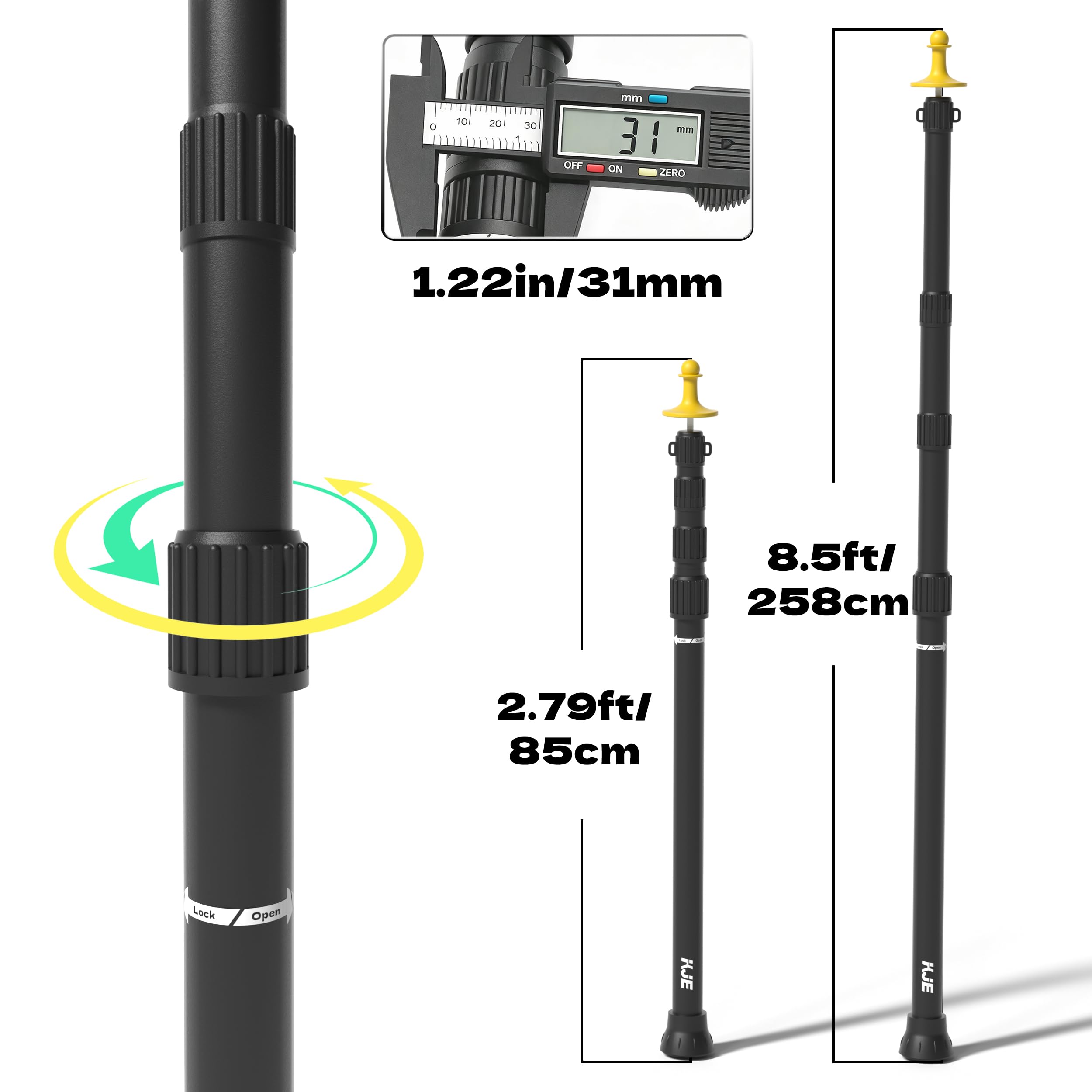 KJE close-up of twist-lock mechanism demonstrating secure, fast adjustments