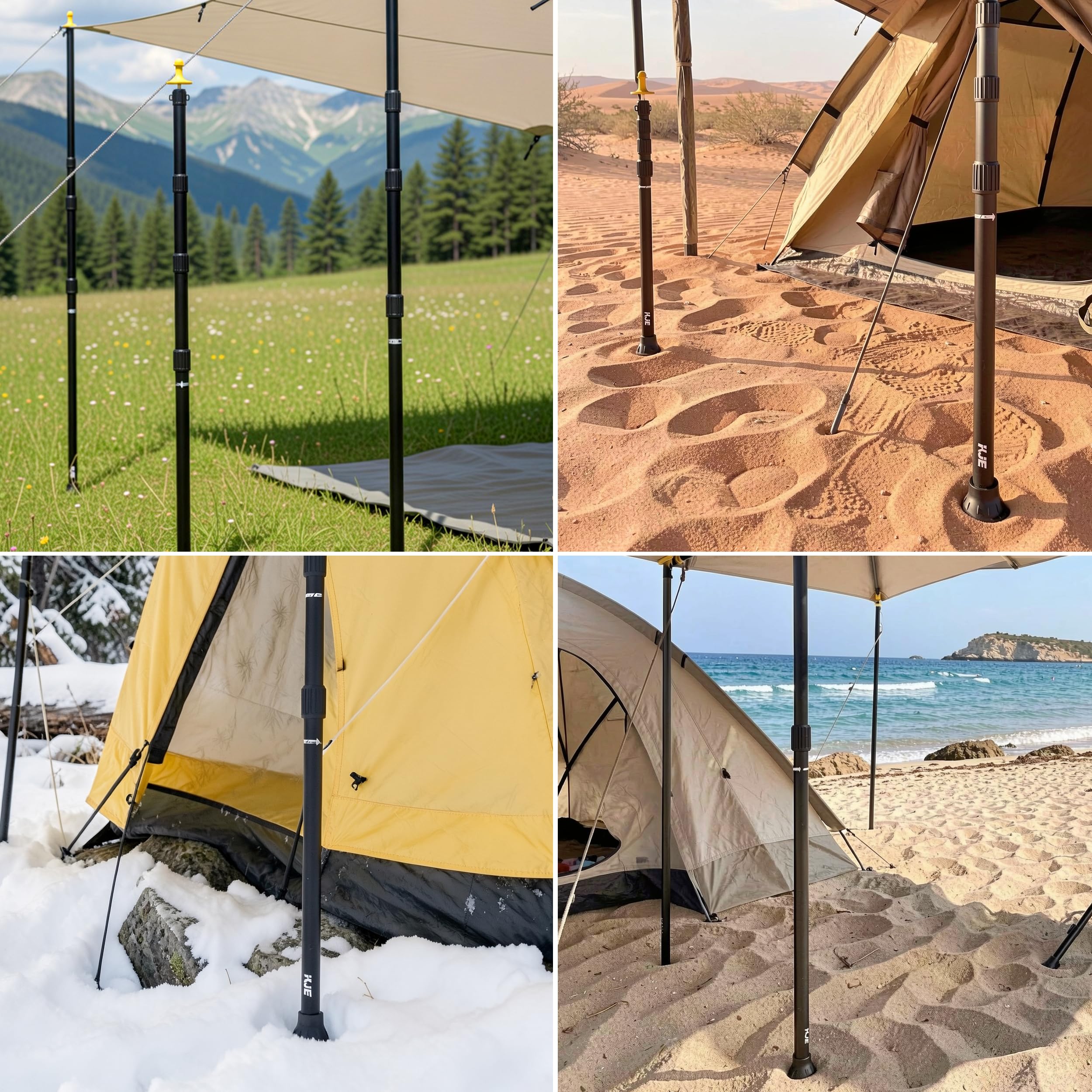 KJE poles supporting a beach shelter demonstrating reliable shade setup