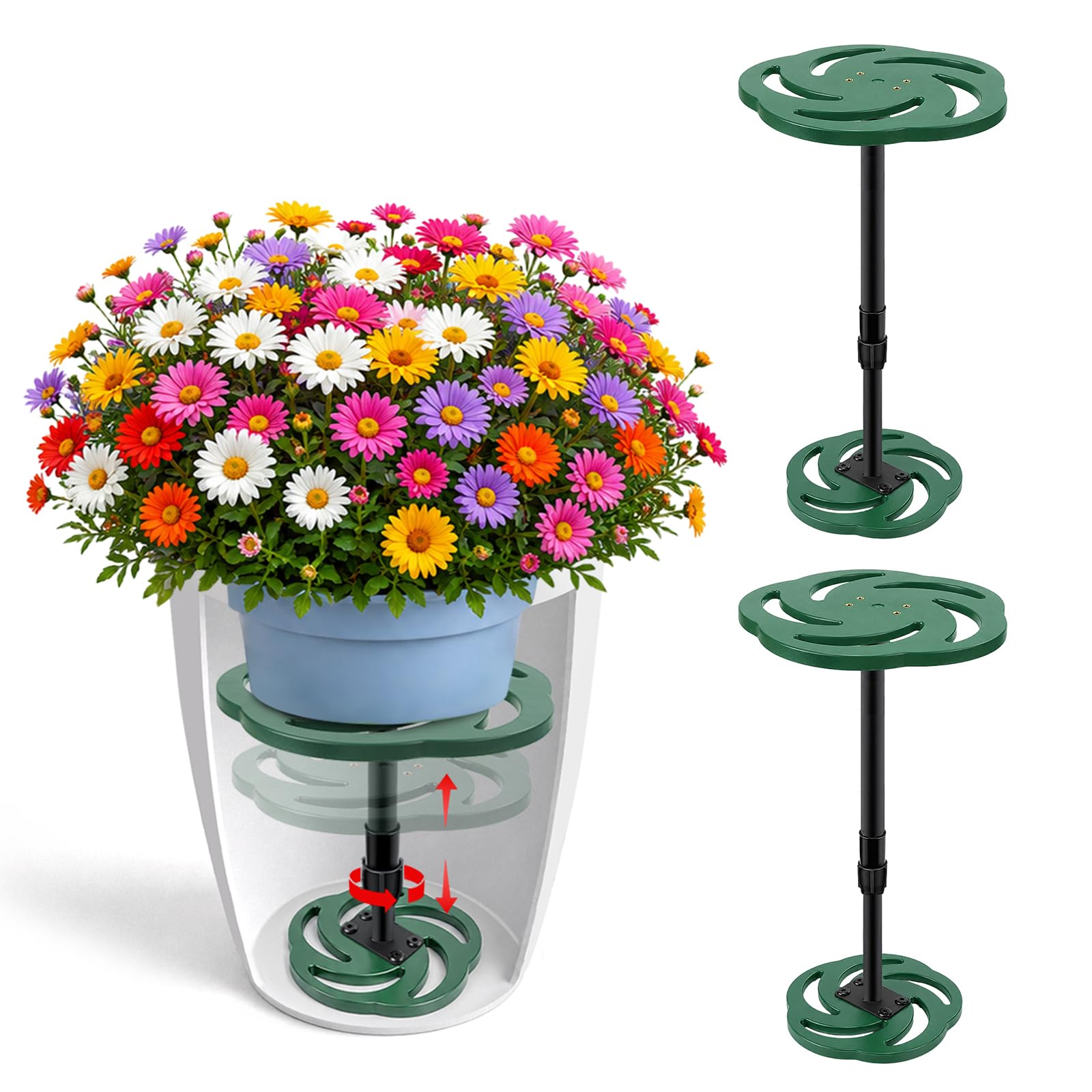 KJX adjustable risers front view showing stable raised pots and tidy display
