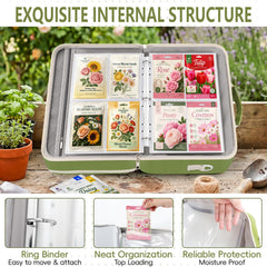 KJX open binder displaying 30 clear sheets for easy seed identification