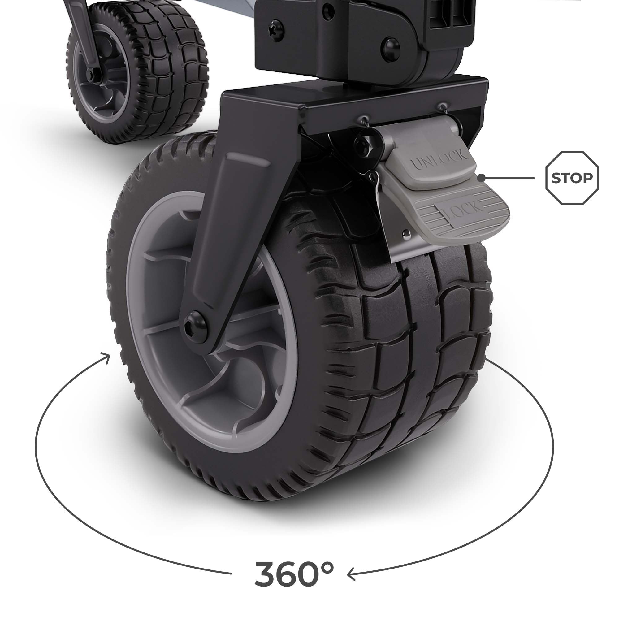 kk Kinderkraft ROLLSTER wheel closeup highlighting wide all‑terrain tread for smooth movement