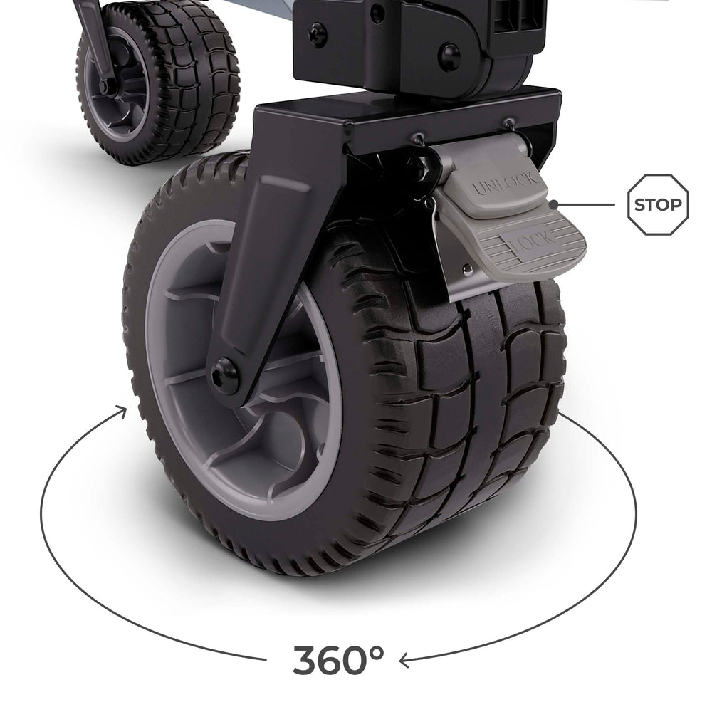 kk Kinderkraft ROLLSTER wheel closeup highlighting wide all‑terrain tread for smooth movement