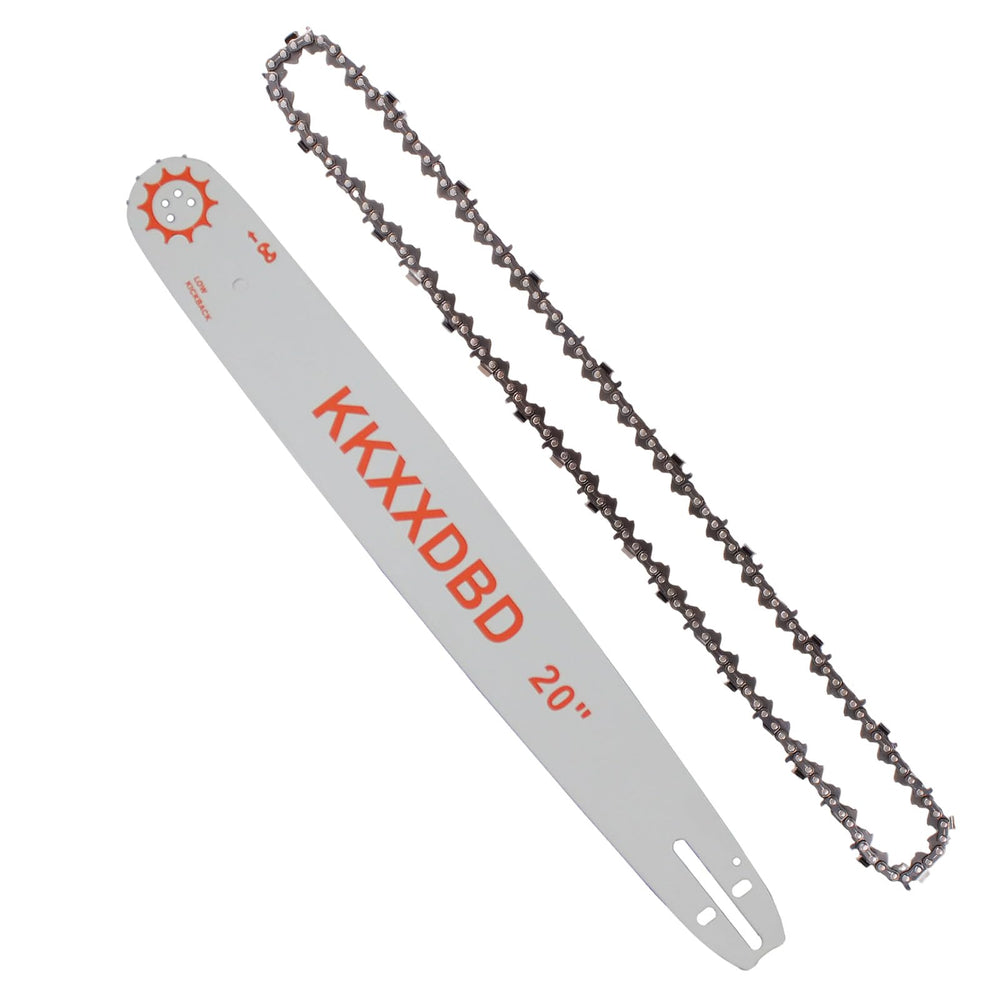KKXXDBD front view of 20 inch guide bar and chain showing ready-to-install convenience